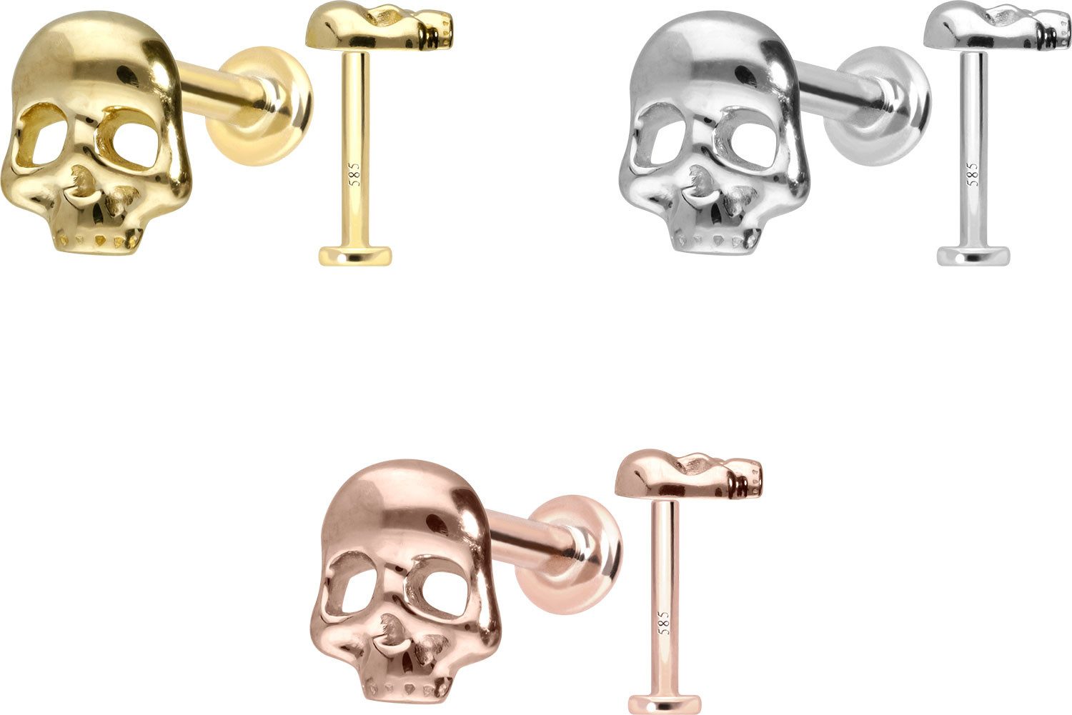 PIERCINGLINE Piercing-Set 14 Karat Gold Labret mit Push Fit TOTENKOPF (Labrets, 1-tlg)