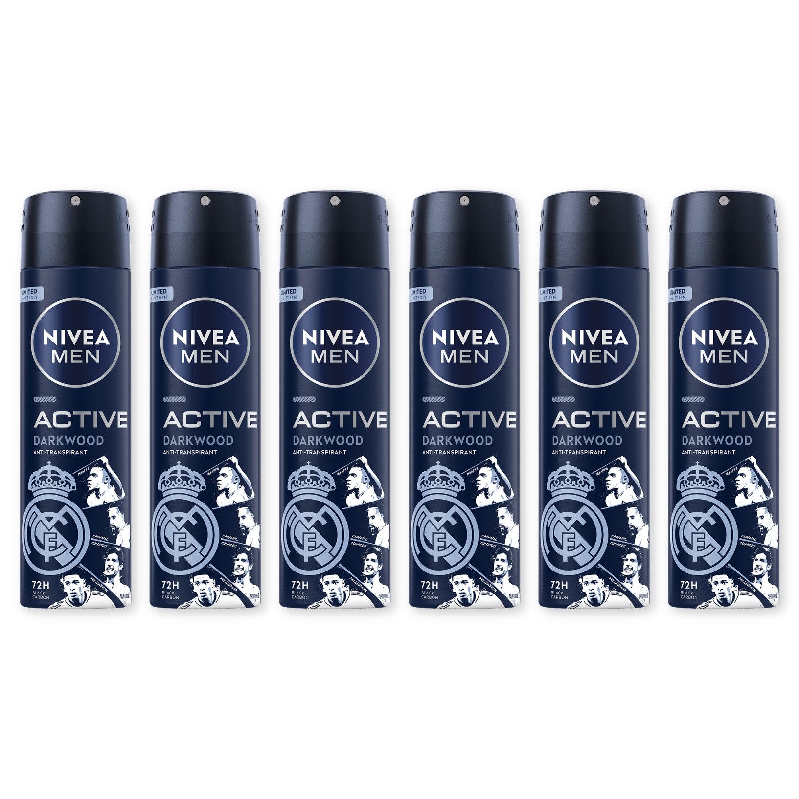 Nivea Men Deo-Spray Active Darkwood Limited Edition Deo Spray 6 x 150ml, 6-tlg., Zuverlässiger Deo Schutz beim Sport