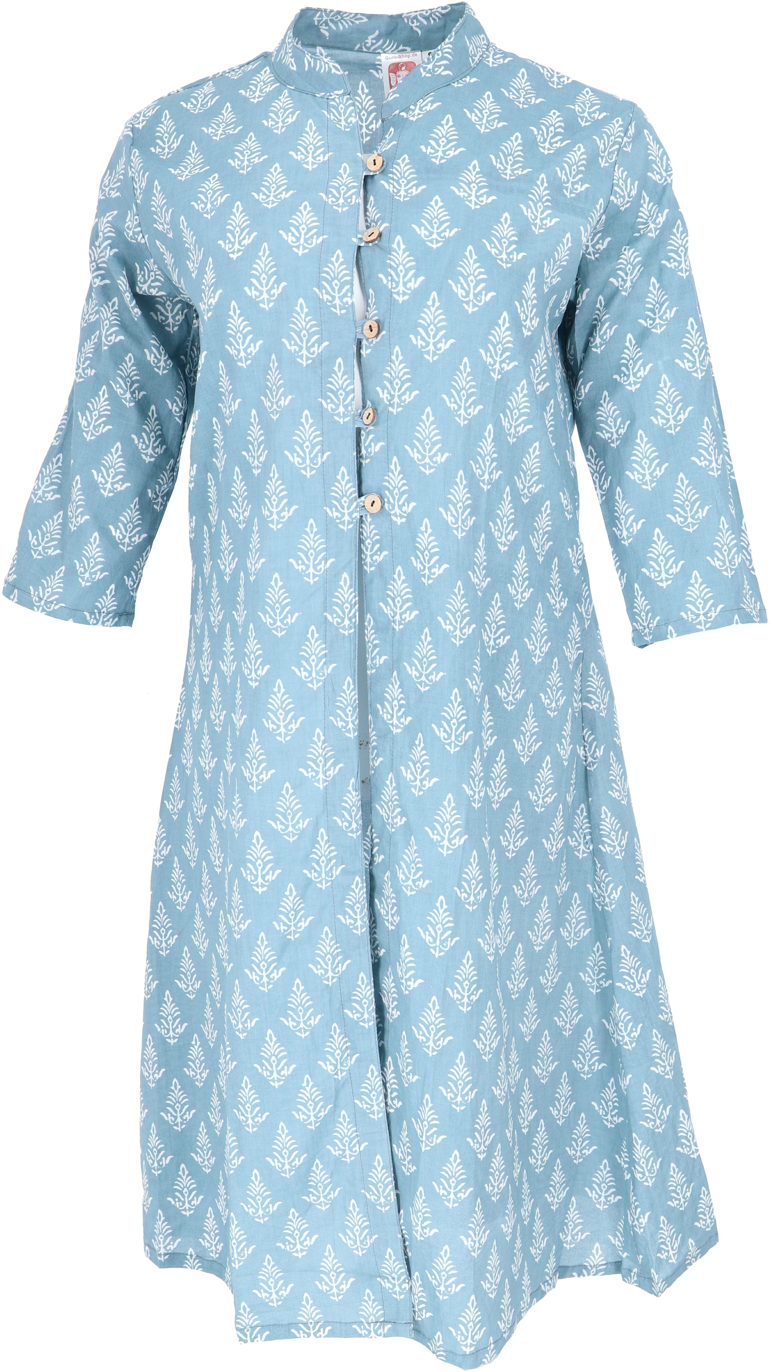 Guru-Shop Longbluse Boho Tunika, Tunikakleid handgefertigtem.. taubenblau Bekleidung alternative mit
