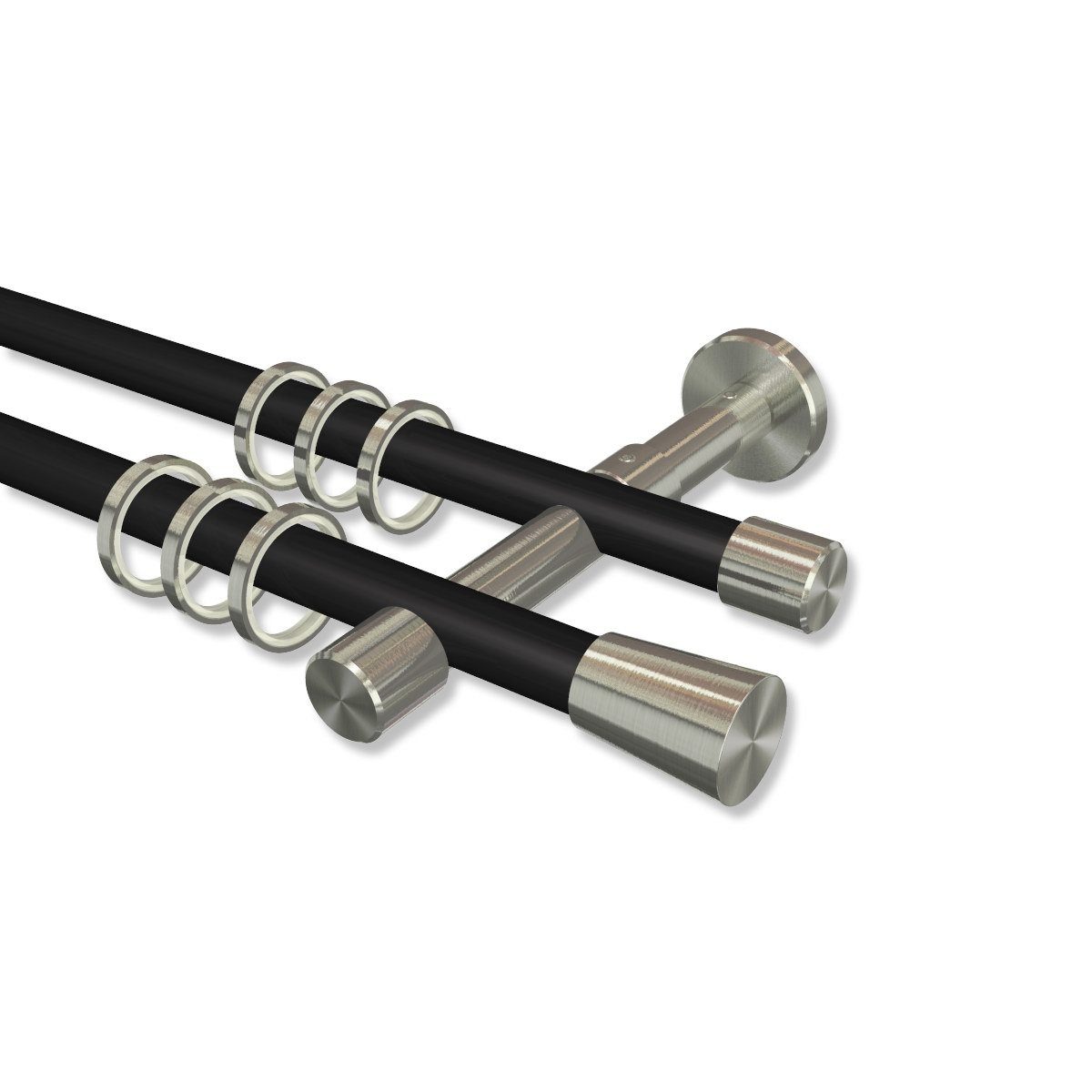 INTERDECO Gardinenstange Sinux Carelli, Ø 16 mm, 2-läufig, Wandmontage, Schwarz / Edelstahl-Optik