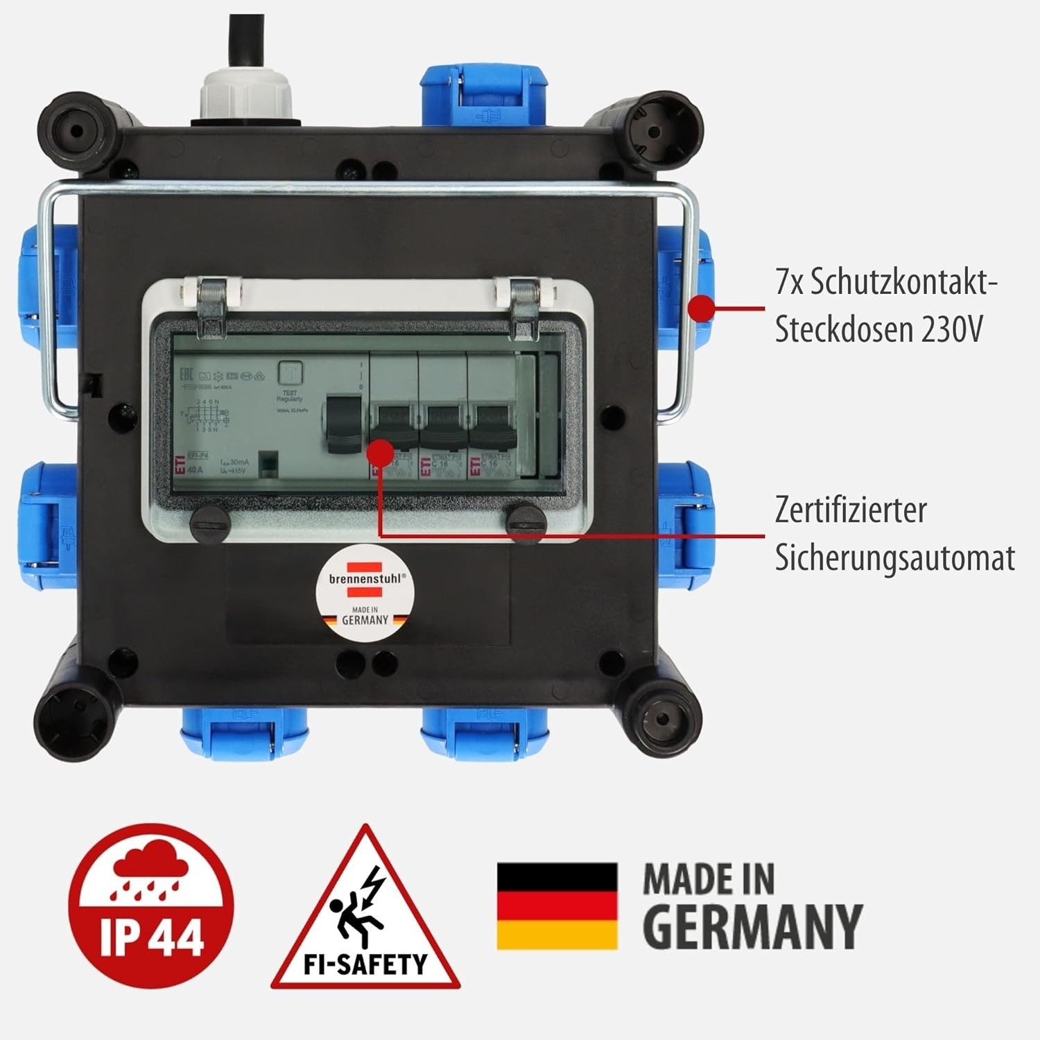 Brennstuhl Stromverteiler Kompakter Stromverteiler, Kompakter Stromverteiler mit 7 Schutzkontakt-Steckplätzen, I