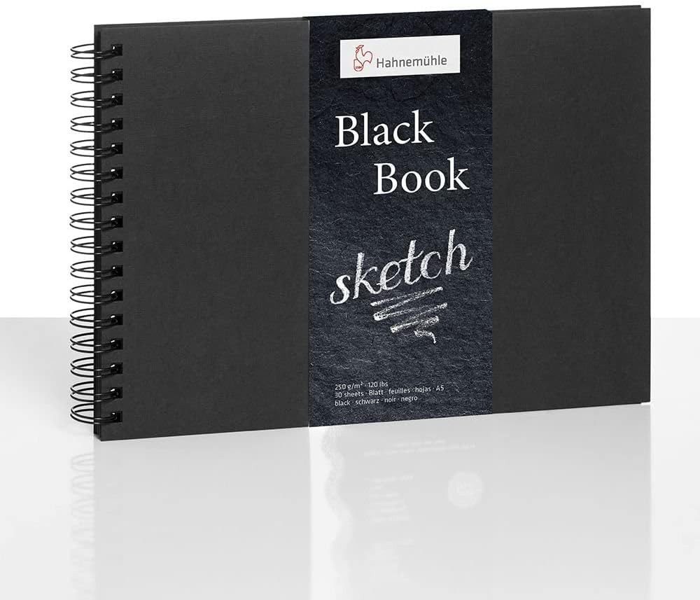 Hahnemühle Skizzenbuch Black Book sketch A5 Landschaftsformat, 250g/m², 30 Blatt, Schwarz