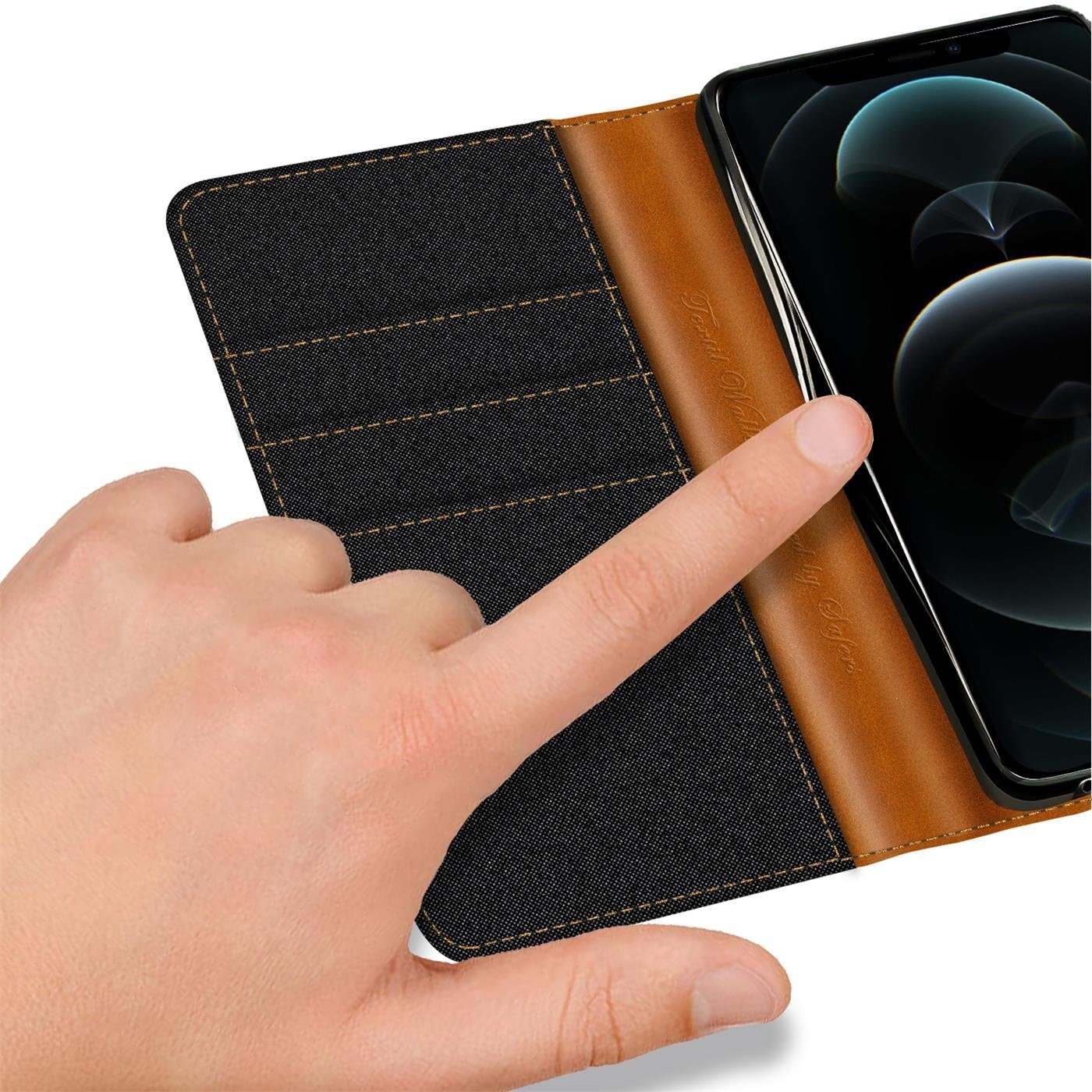 CoolGadget Handyhülle Denim Schutzhülle Flip Case für Apple iPhone 12 / 12 Pro 6,1 Zoll, Book Cover Handy Tasche Hülle für iPhone 12, iPhone 12 Pro Klapphülle