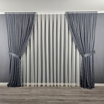 Vorhang Grau 2er Seitenschals Set, Gardinen by Justyna, Kräuselband, transparent, Fertiggardine, Hochwertigegardine, Turkischegardine, Vohänge