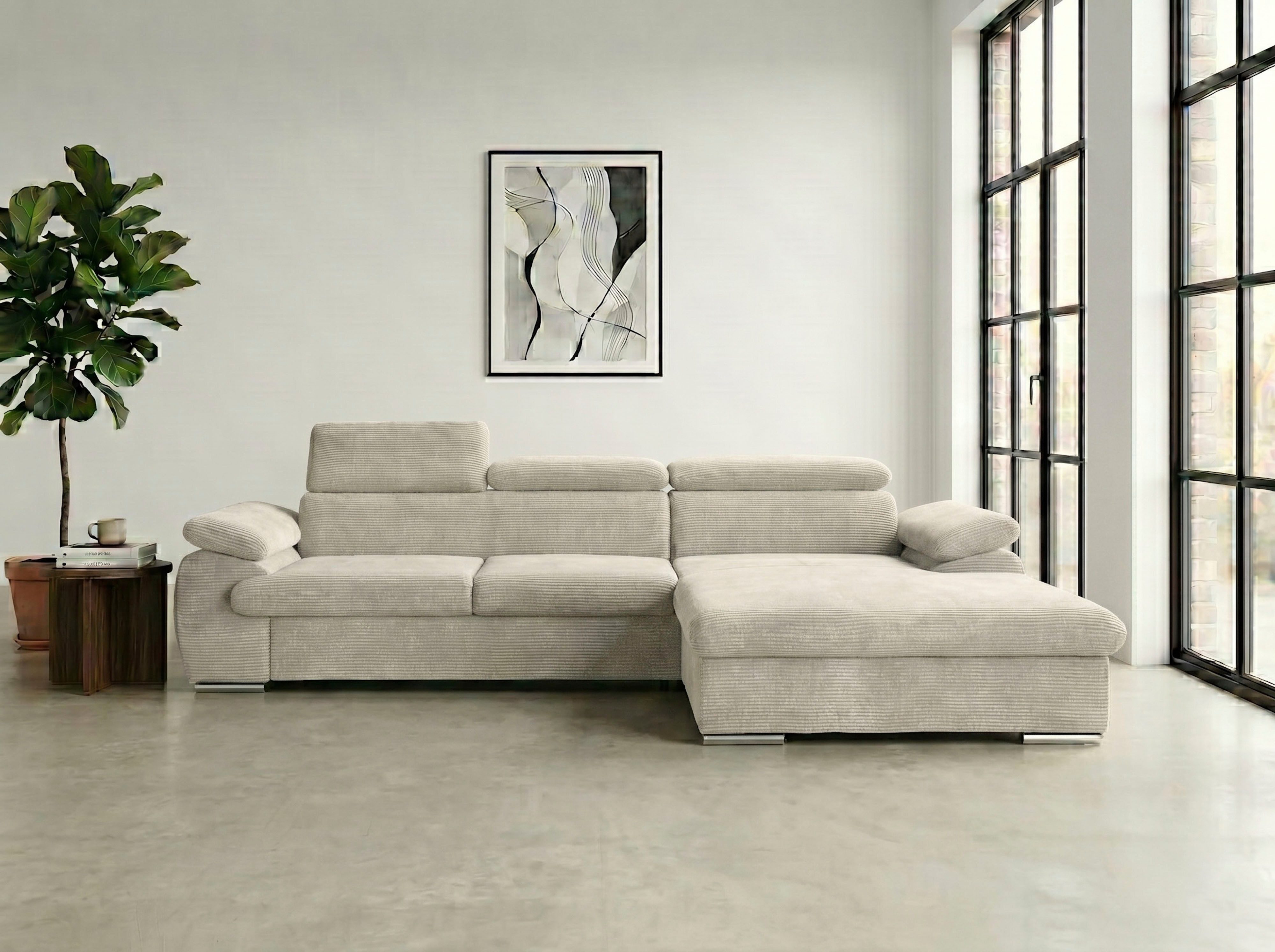 WERK2 Ecksofa Cosmo 282 x 192 cm modern & bequem, Multifunktionen, Bettfunktion, Cord, L-Form, XXL, Schlaffunktion, Bettkasten, verstellbare Kopfteile