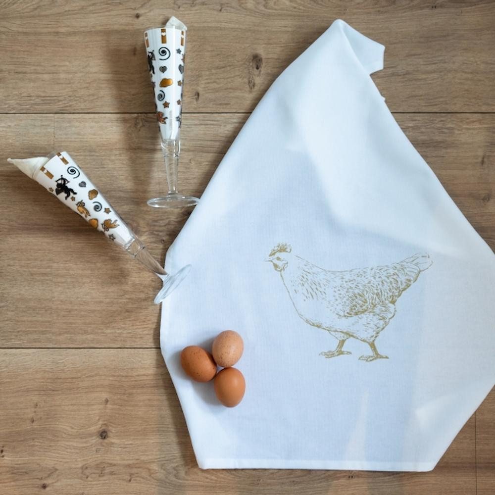 17;30 Hamburg Geschirrtuch Huhn, Gold, (1-tlg), 50x70cm, Siebdruck