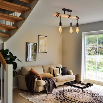 Nettlife Deckenleuchten Holz Wohnzimmer Schwarz mit 3 Flammig Deckenlampe Vintage E27, LED wechselbar, Esstisch Küche Esszimmer