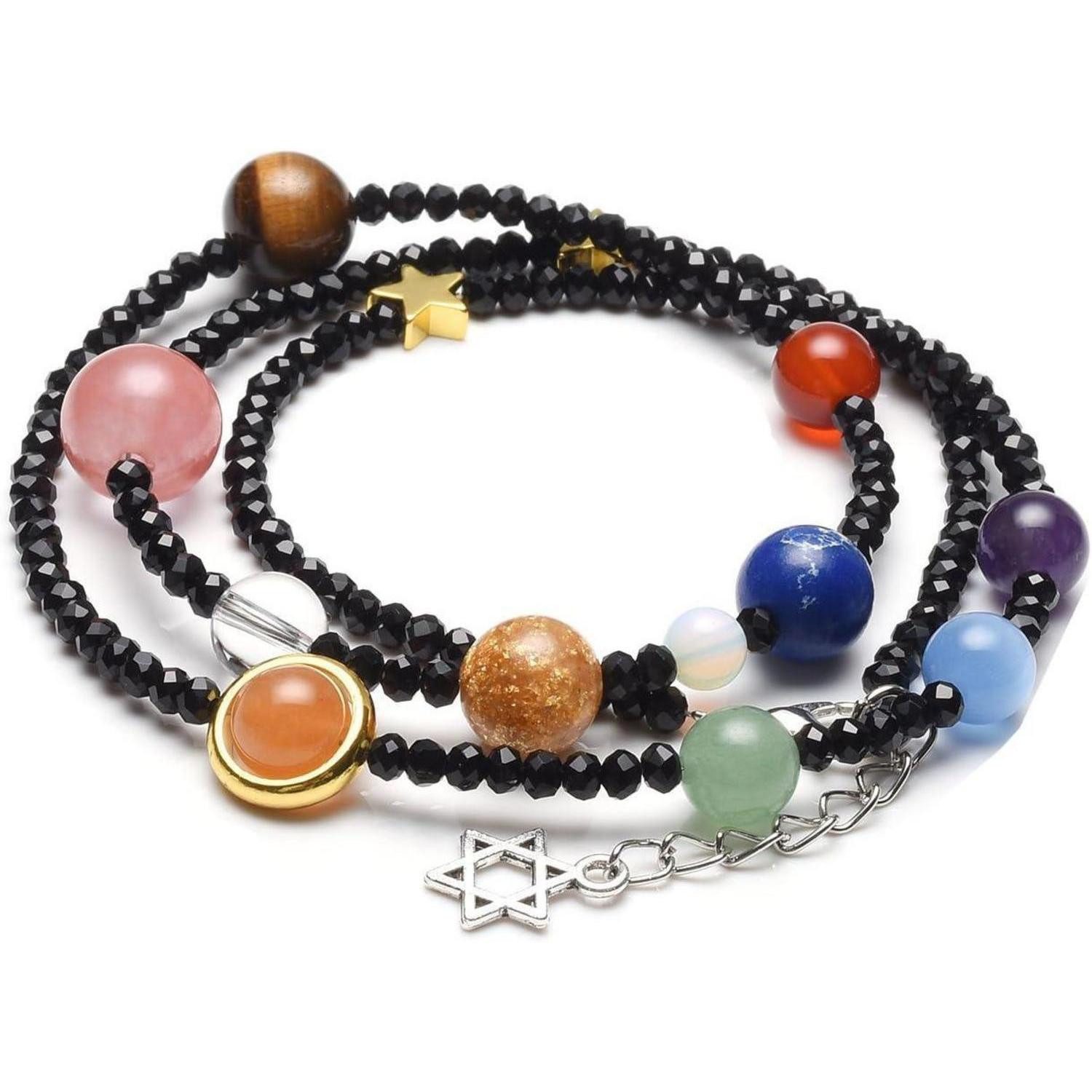 LuxusKollektion Wickelarmband Edelstein-Armband Planet Asteroid Sonnensystem Schwarz