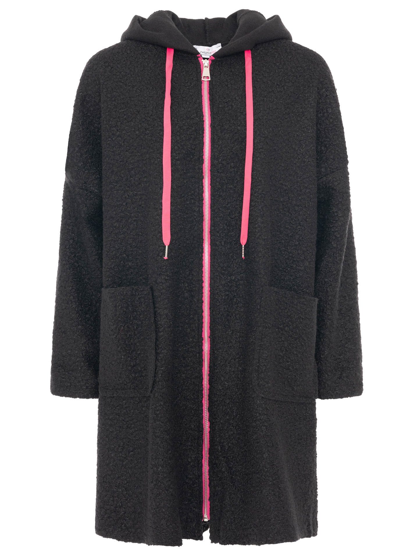 Zwillingsherz Kurzmantel "Neon" aus Teddystoff mit Kapuze, Reißverschluss und Taschen