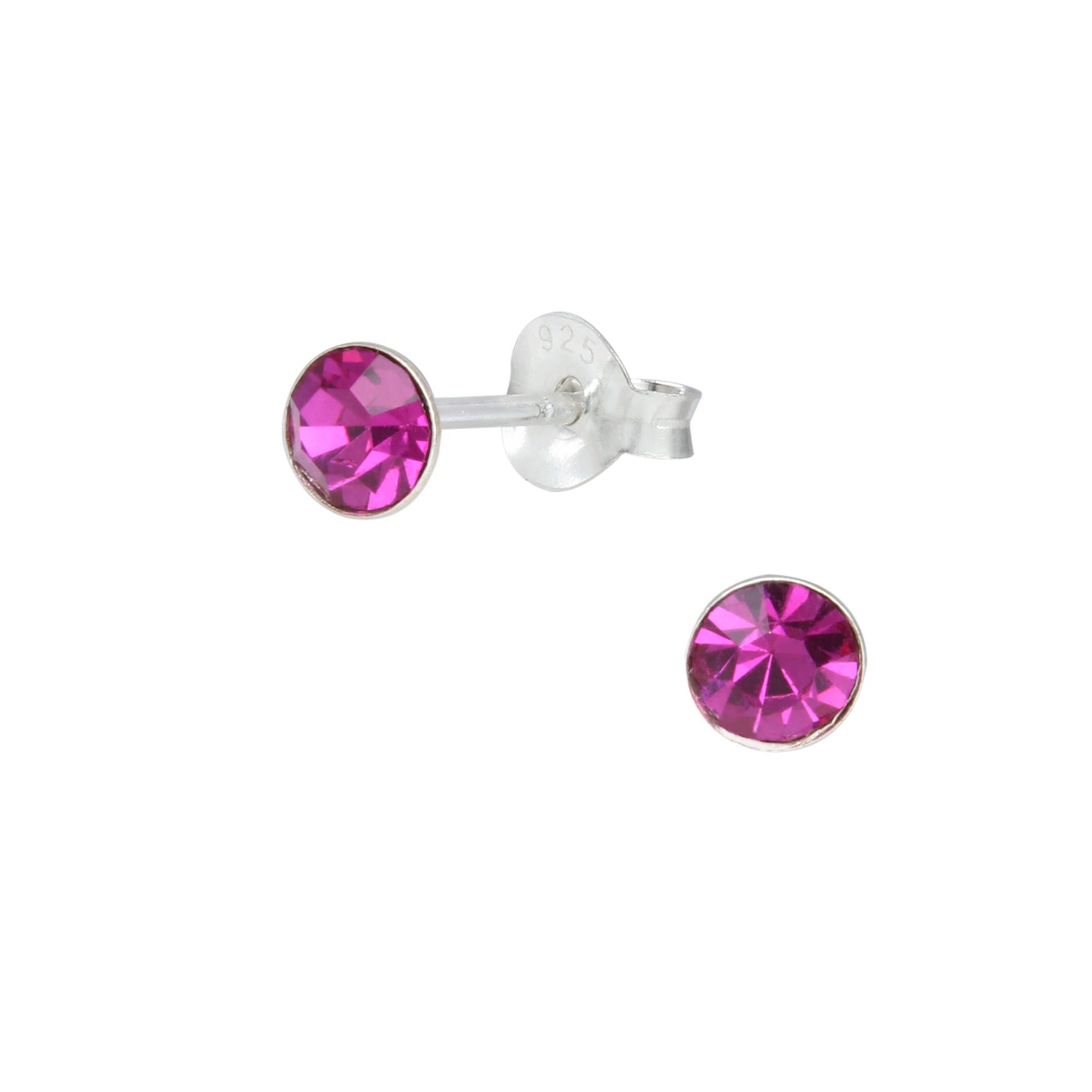 Ohrstecker Mädchen, 925 echt, Kristall Kinder Sterling Silber Paar Silber, Pink Damen, schmuck23 Rund Ohrringe