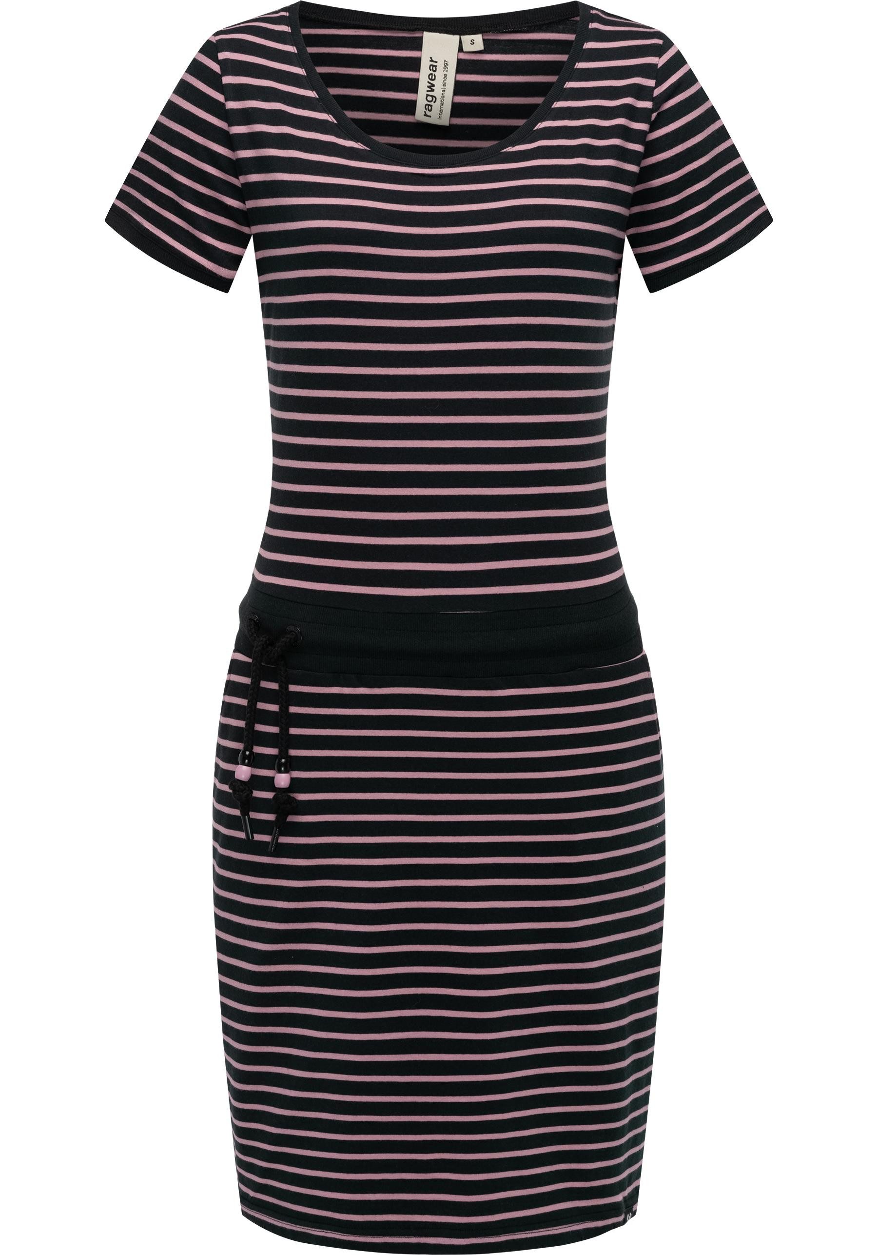 Ragwear Sommerkleid Baomi gestreiftes Damen Minikleid mit Taillenkordel und Taschen