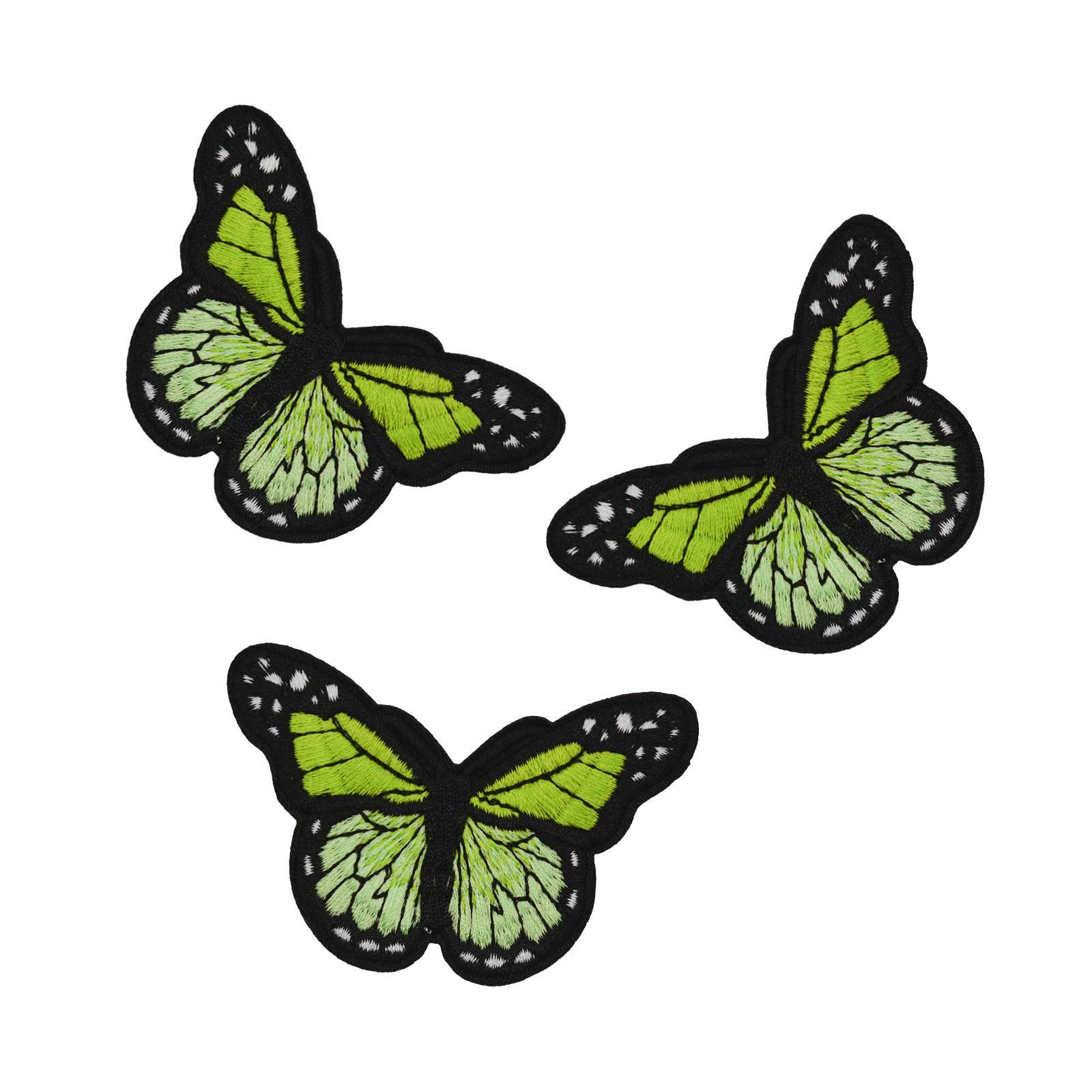 maDDma Patchies 3 Schmetterling Aufbügler bestickt Farb-/ Größenwahl, Polyester, Polyethylen Schicht, 46 x 78 mm limettengrün