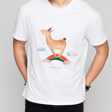 Mr. & Mrs. Panda T-Shirt Lama Regenbogen - Weiß - Geschenk, T-Shirt mit Spruch, Alpaka, Party, (1-tlg)