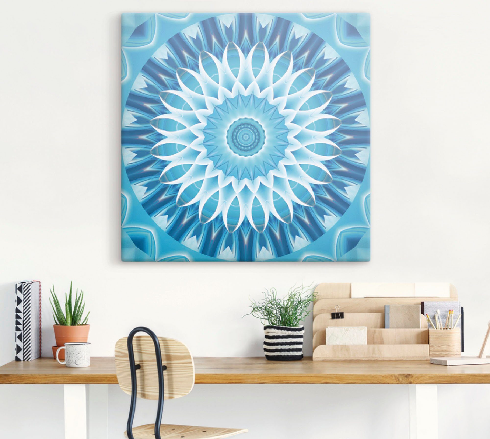Artland Leinwandbild Mandala blau Blüte, Muster (1 St), auf Holzrahmen gespannt