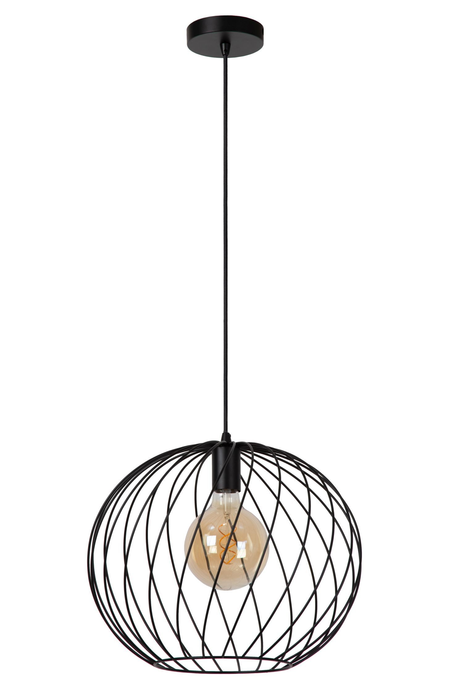 Licht-Erlebnisse Pendelleuchte LORIN, ohne Leuchtmittel, Metall E27 rund D: 40 cm H: max. 165 cm Schwarz Kugel Schirm Modern