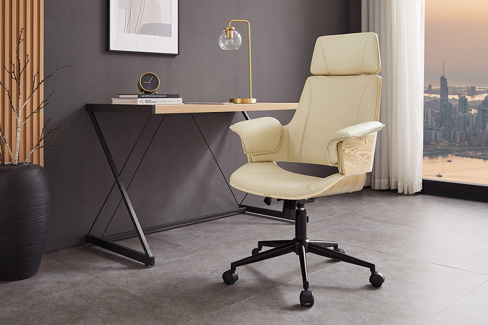 riess-ambiente Bürostuhl MANHATTAN creme beige/natur/schwarz- höhenverstellbar, drehbar, Rollen (Einzelartikel, 1 St), ergonomischer Schreibtischstuhl - ideal für Arbeitszimmer und Büro
