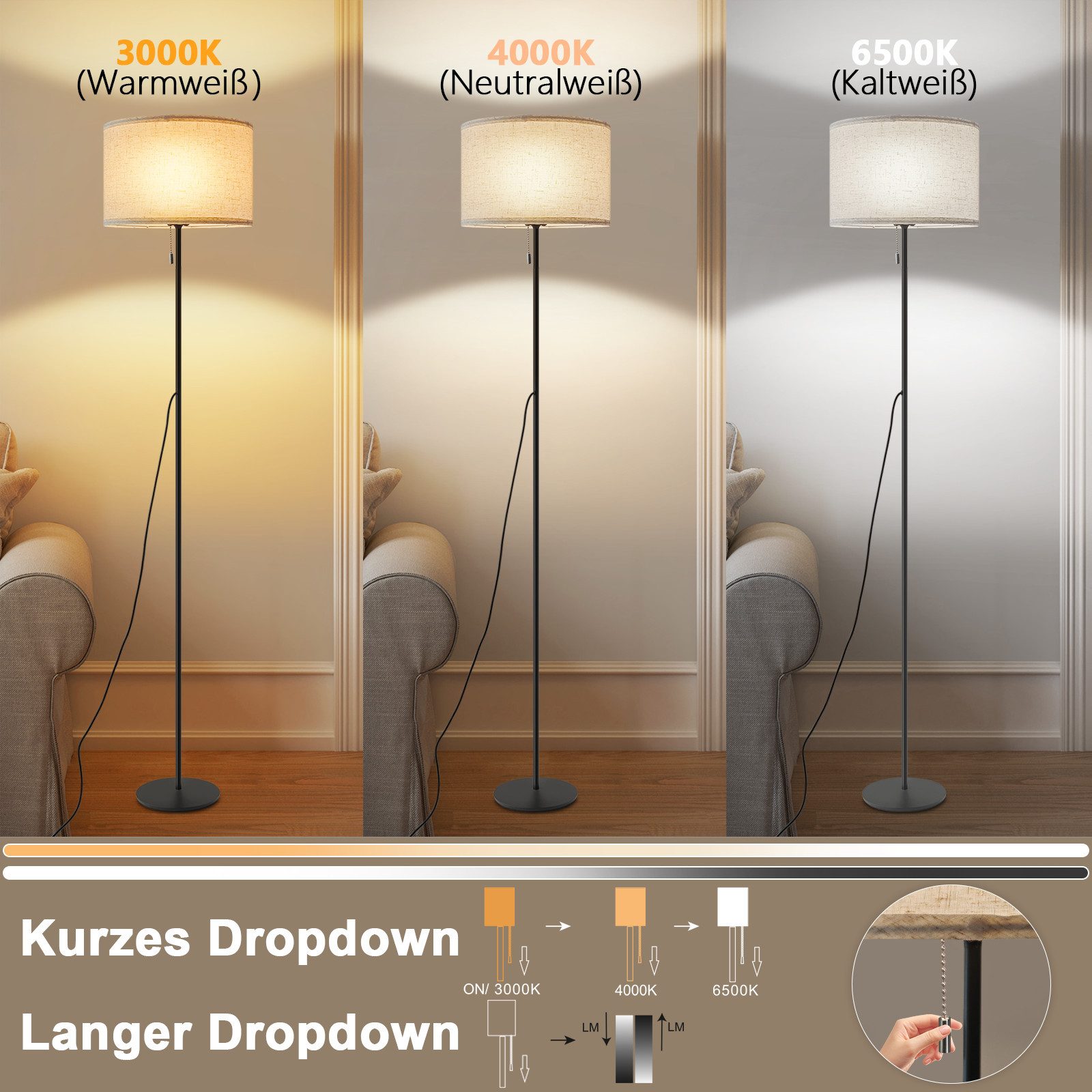 Nettlife LED Stehlampe Vintage Lampenschirm Dimmbar günstig online kaufen