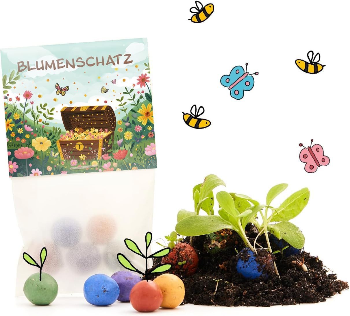 Die Stadtgärtner Lernspielzeug 10 x Blumenmurmeln, Geburtstag-Mitgebsel für verschiedene Anlässe, Nachhaltig