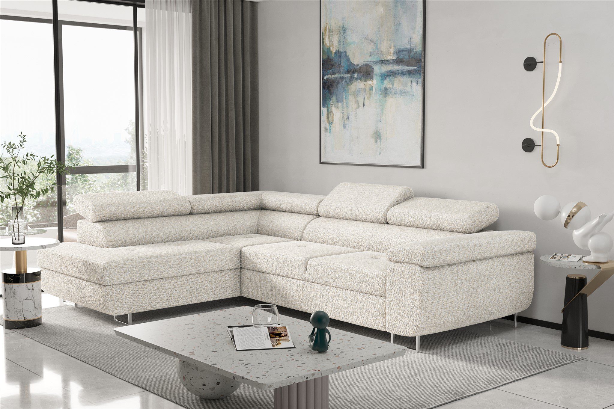 Fun Möbel Ecksofa Couchgarnitur Schlafsofa JADE mit Ottomane in Stoff  Ascot, mit Rundumbezug, mit Schlaffunktion