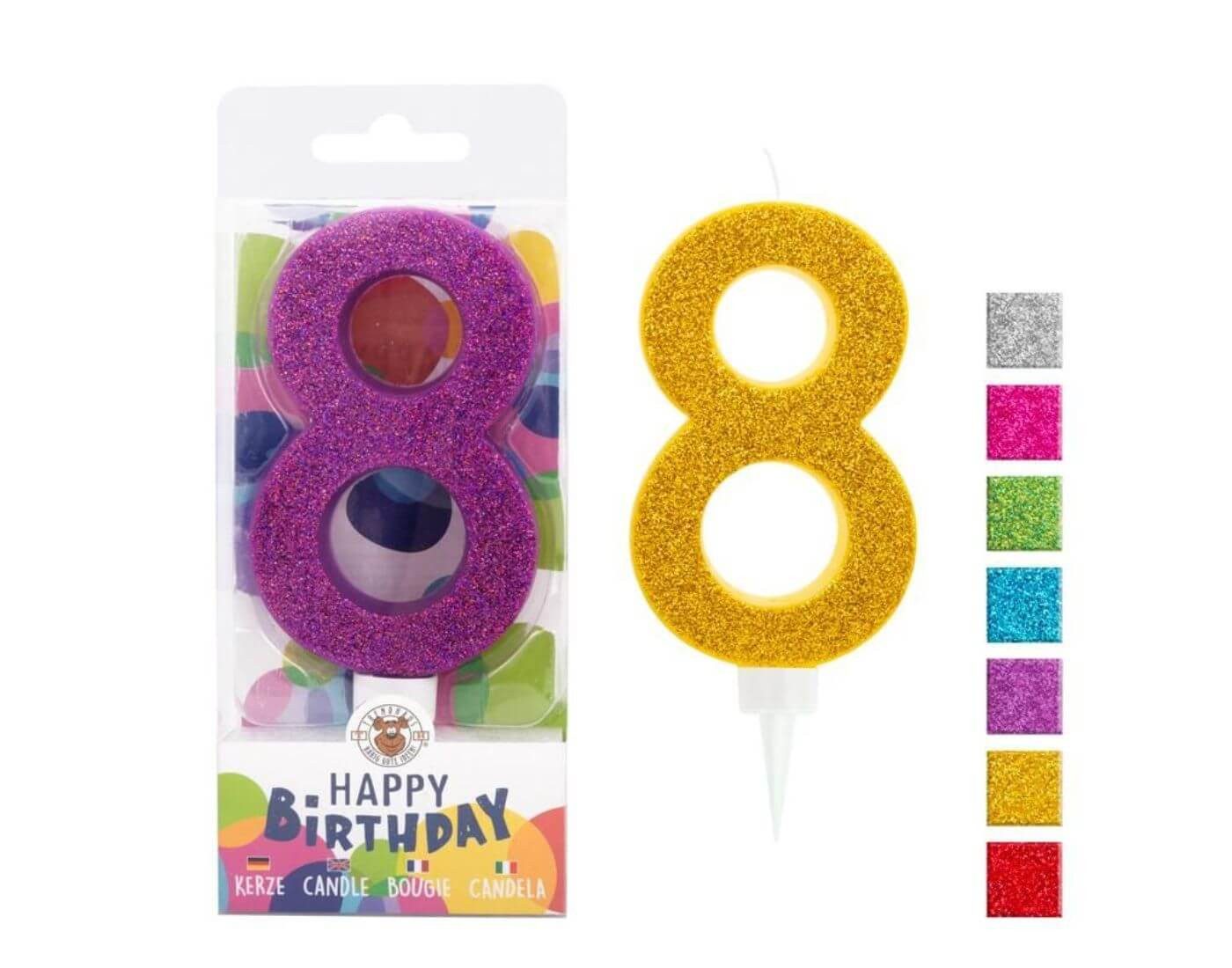 Trendhaus Geburtstagskerze BIRTHDAY FUN Zahlenkerze 8 Glitter Maxi