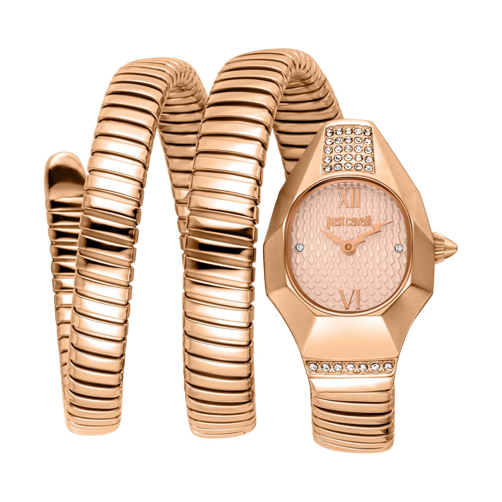 Just Cavalli Time Quarzuhr Signature Snake JC1L397M0055, Armbanduhr, Damenuhr, Edelstahlarmband, analog, Kristallsteine