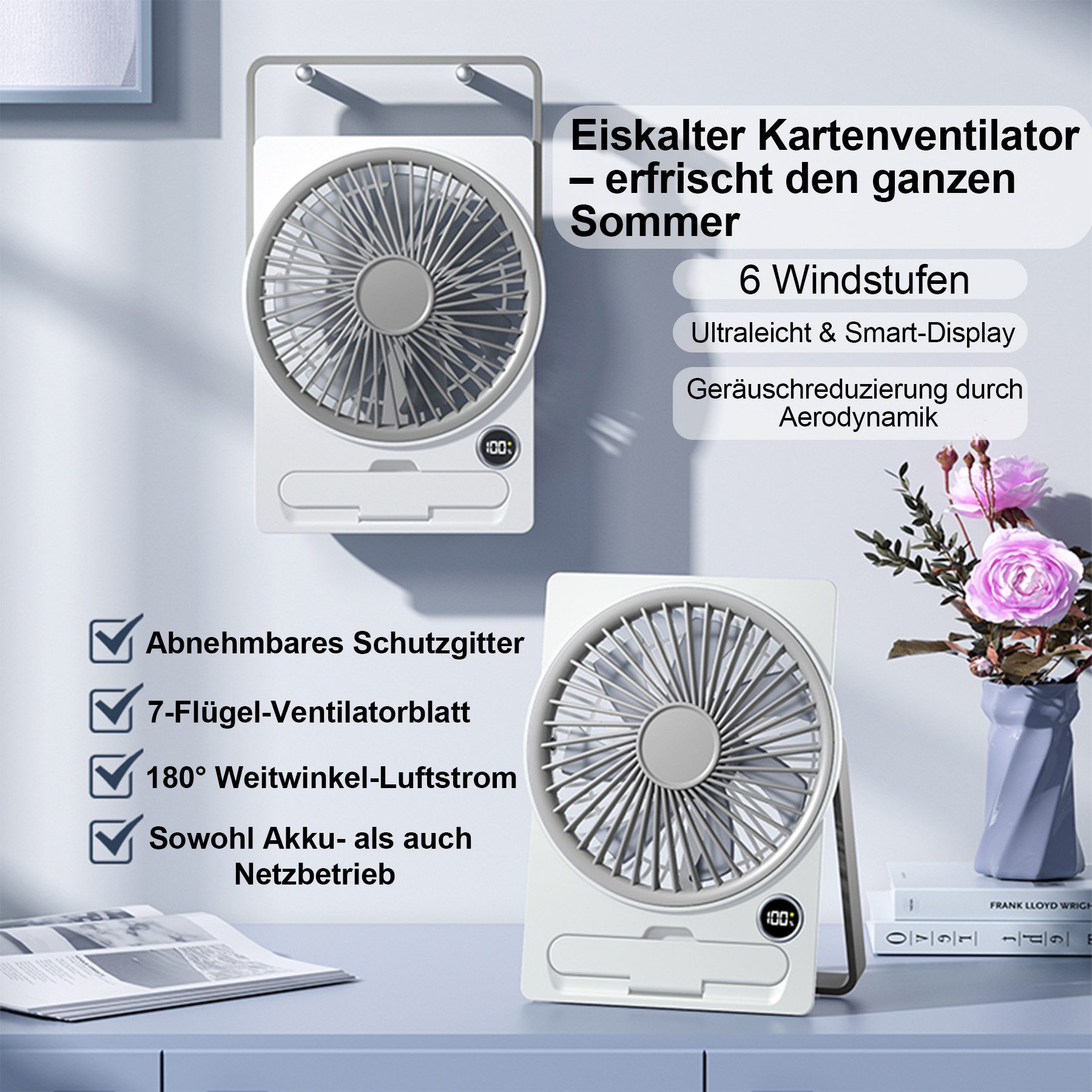 Senmudi Mini USB-Ventilator Ventilator Leise,1800mAh Akku günstig online kaufen
