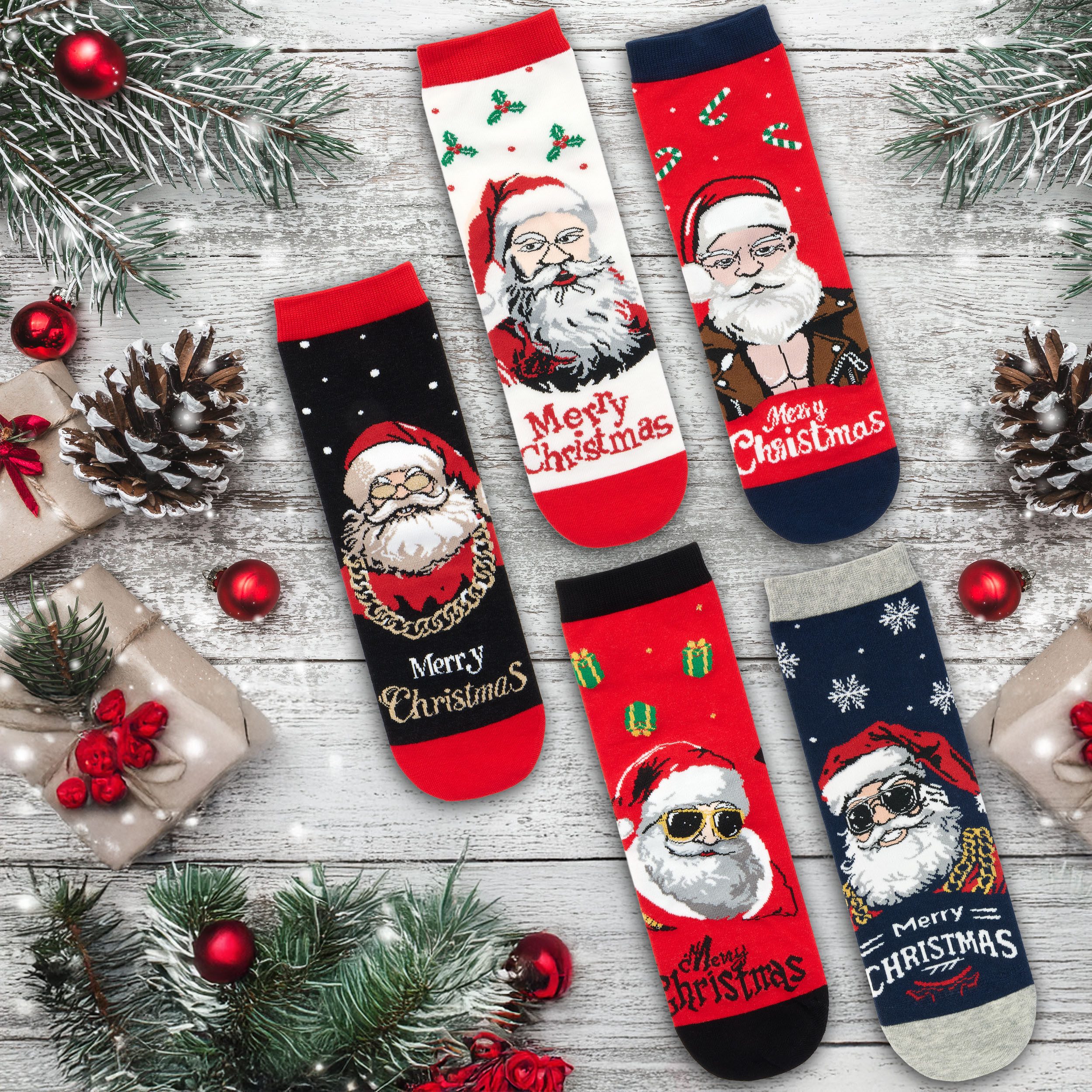 BRUBAKER Socken Lustige Herren Weihnachtssocken - Cool Santa (Geschenkset f günstig online kaufen