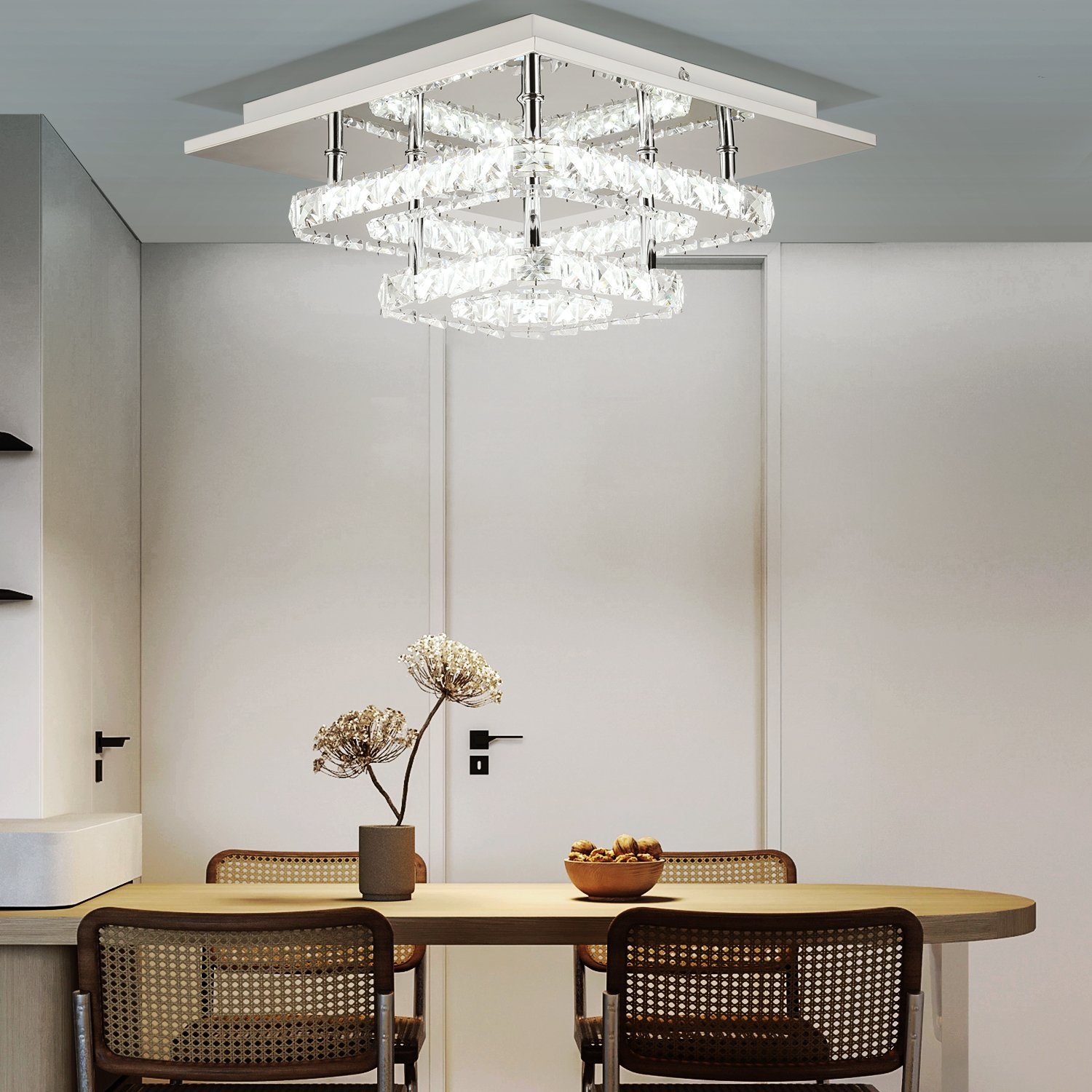 oyajia Deckenleuchte Moderne Kristall LED Deckenlampen, 12W Luxus Mini Kronleuchter, LED fest integriert, Tageslichtweiß, 20x20x10cm Quadrat Deckenleuchte für W – Bild 5 von 5