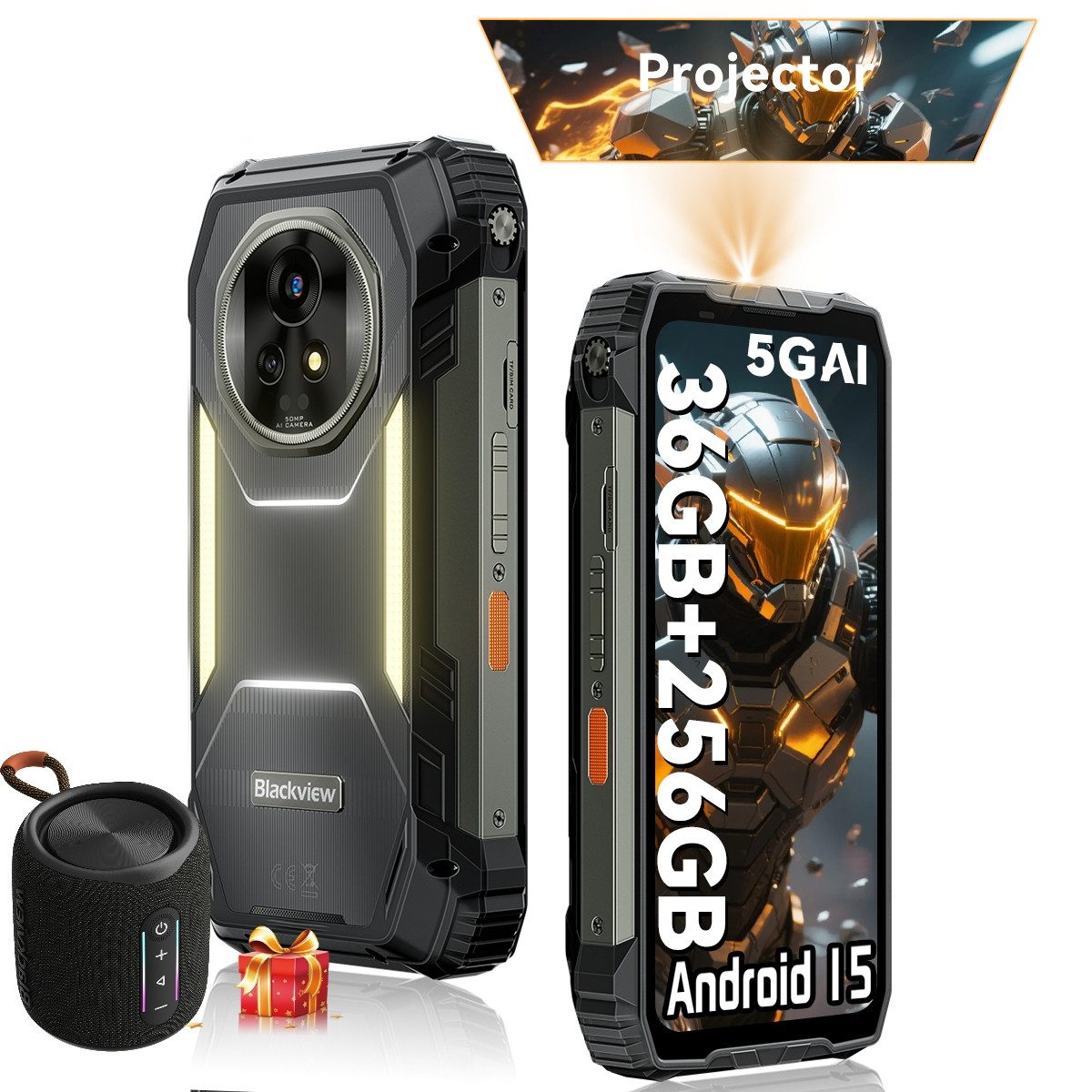 blackview XPLORE 2 Projector: 100-Zoll-Projektor, 20.000mAh inkl. Laustprecher Smartphone (6,73 Zoll, 256 GB Speicherplatz, 50 MP Kamera, Integrierter Projektor, 20000 mAh, 120W, 5G, 50MP, 20MP Nachtsicht)