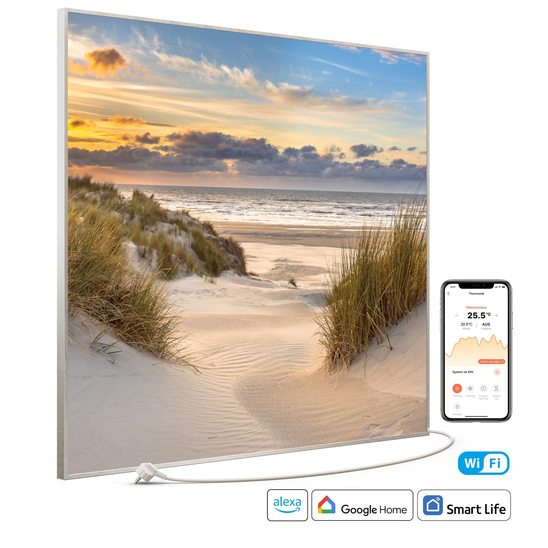 STEINFELD Heizsysteme Infrarotheizung Bild 1200W, 114x100cm, Made in Germany, 7 Jahre Garantie, mit Thermostat, Silber