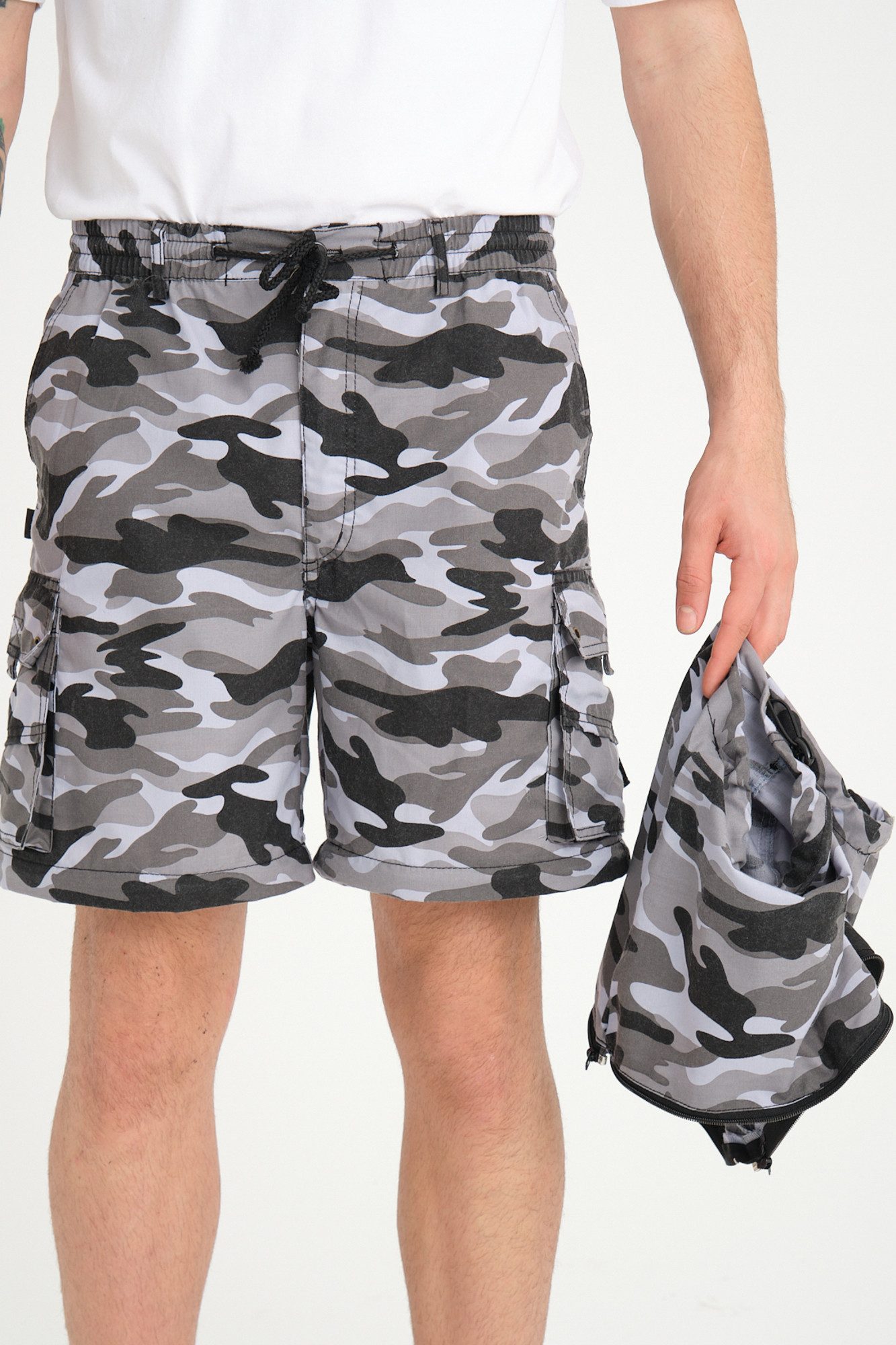 Kendindza Collection Cargoshorts Zipp Off Bermuda Shorts Herren kurze Hose 3/4 Hose Cargo Camouflage Taschen abnehmbare Beine kurze Hose Herren Cargoshorts Sommer