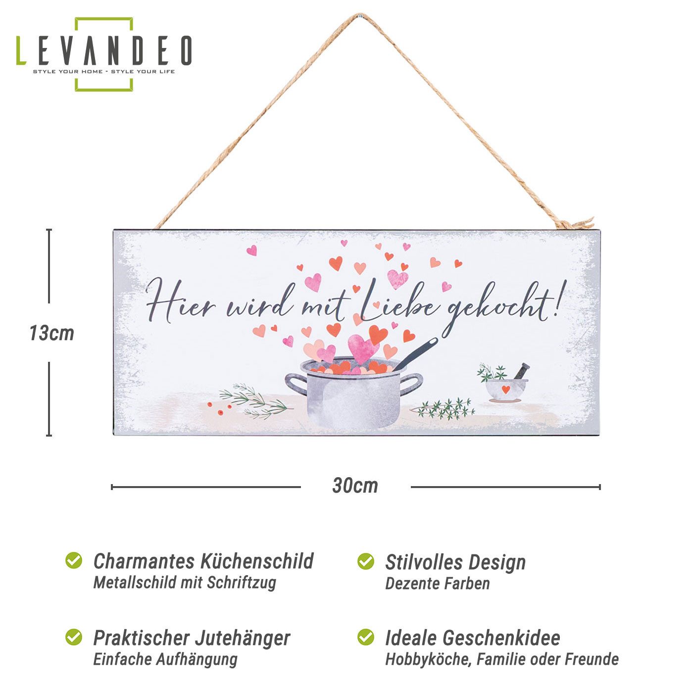 Levandeo® Metallbild, Schild L30cm Mit Liebe günstig online kaufen