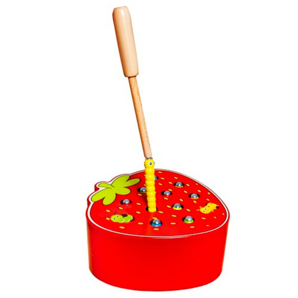 KRUZZEL Lernspielzeug Holzspiel Erdbeere Kinder (Spar-Set, 1-St., Kinderspielzeug), Motorikspiel Würmer angeln – Bild 2 von 5