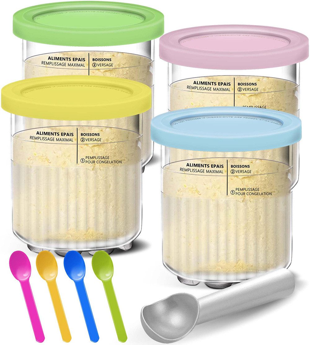 FOUORTUNATE-BEE Eisbereiteraufsatz 4 Stück Behälter für Ninja Creami Deluxe Pints, Zubehör für 680 ml Eisbehälter für NC500 NC501-Serie, Eiscreme Behälte mit Deckel für Ninja Eismaschine, Zubehör für Ninja Creami Ice Cream Maker