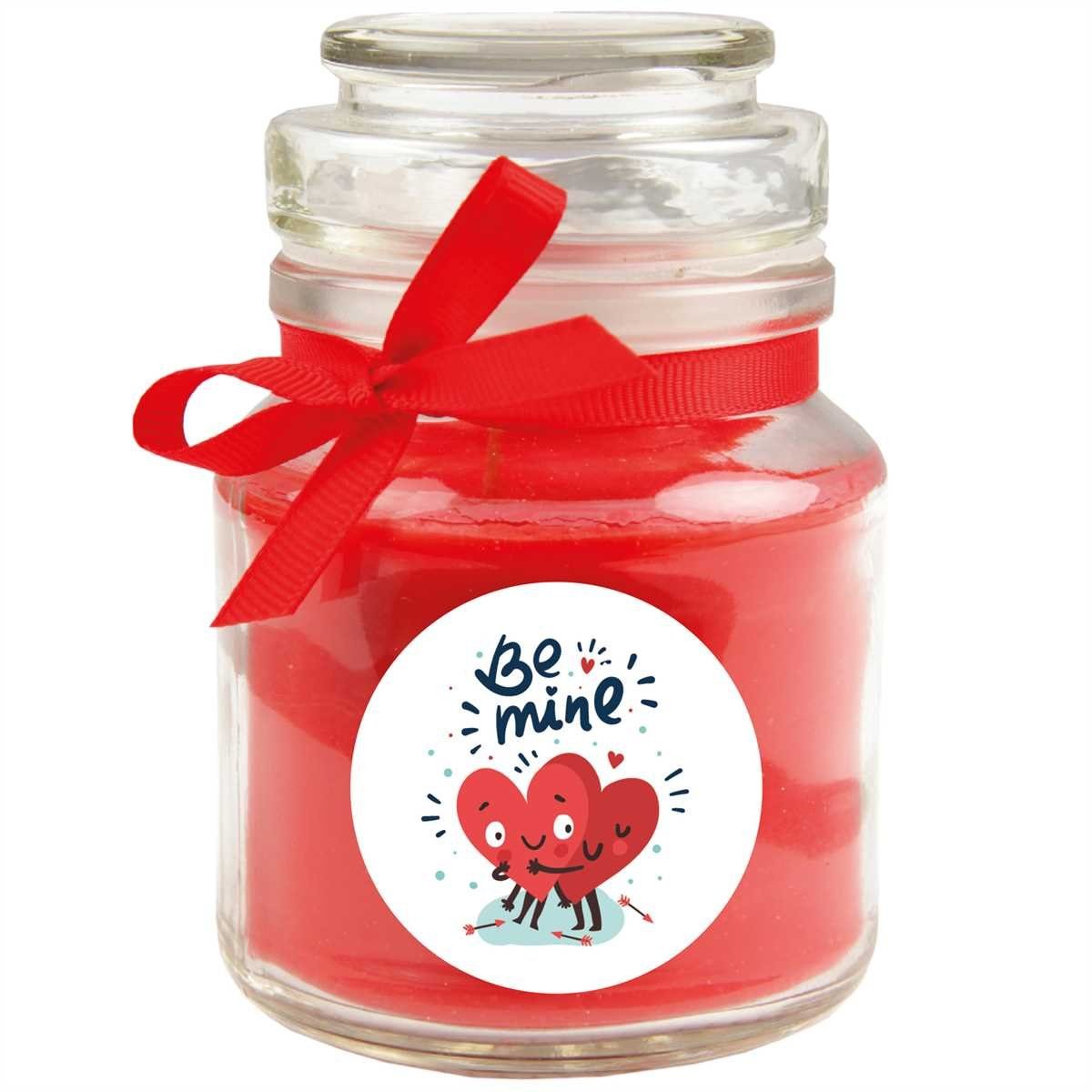 HS Candle Duftkerze (1-tlg), Valentinstag Geschenk - Kerze im Bonbon Glas mit Valentinstagsmotiven
