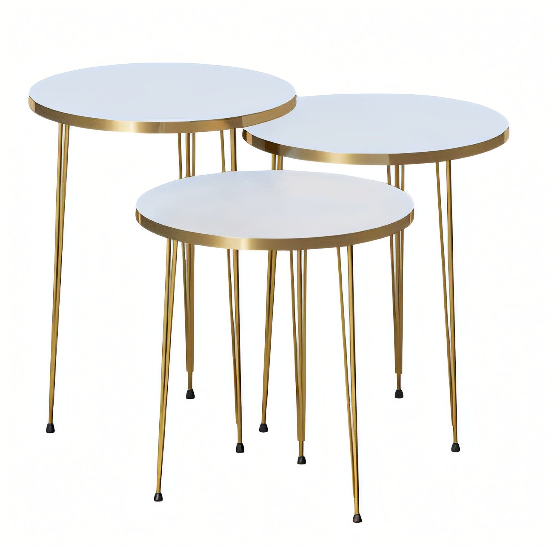 Xlmoebel Satztisch Couchtisch-Set aus Holz und Edelstahl in Weiß von XLMOEBEL (Set, 3er-Set, weiß/gold), Made in Europa