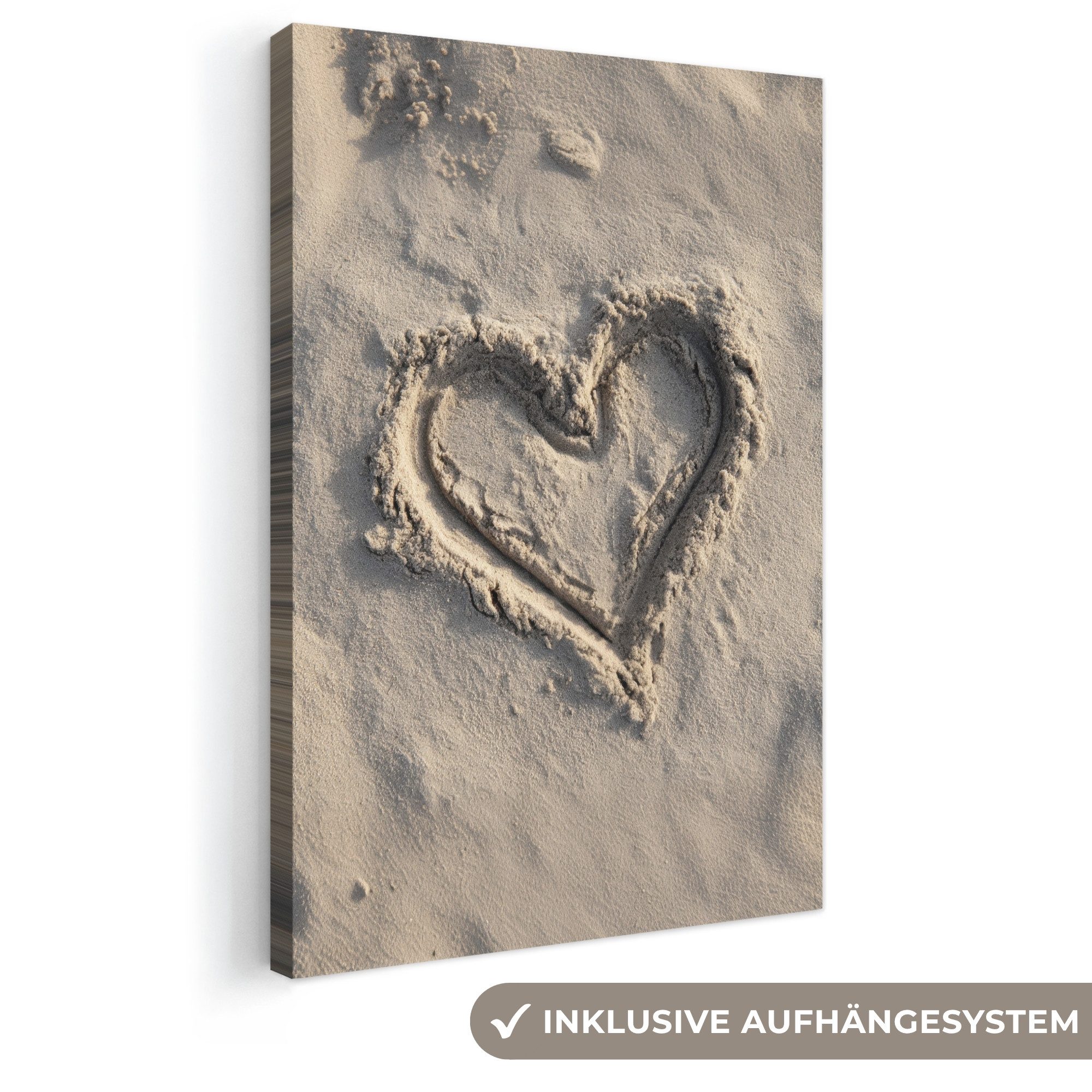 OneMillionCanvasses® Leinwandbild Herzform - Signiert - Beige - Sand, Fotodruck (1 St), Leinwand Canvas Wandbild, Wanddekoration 20x30 cm