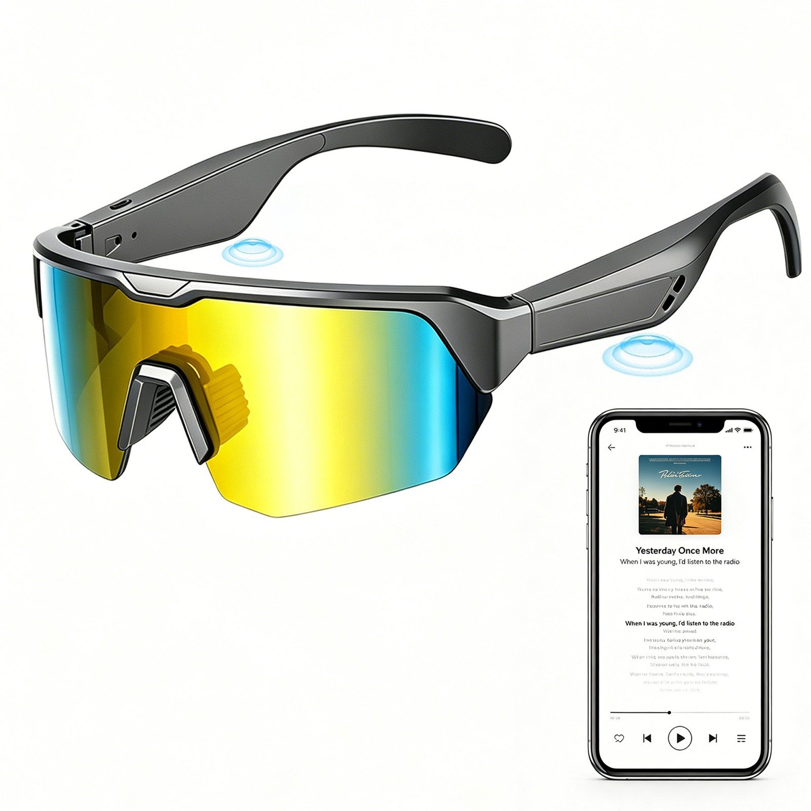 MOPUEA Sonnenbrille Bluetooth Sportbrille Fahrradbrille Open-Ear Audio Freisprechfunktion (Bluetooth Sportbrille mit Freisprechfunktion, Kabellose Sportbrille mit Bluetooth 5.3 und UV-Schutz) Freihändiges Telefonieren und Musik beim Sport