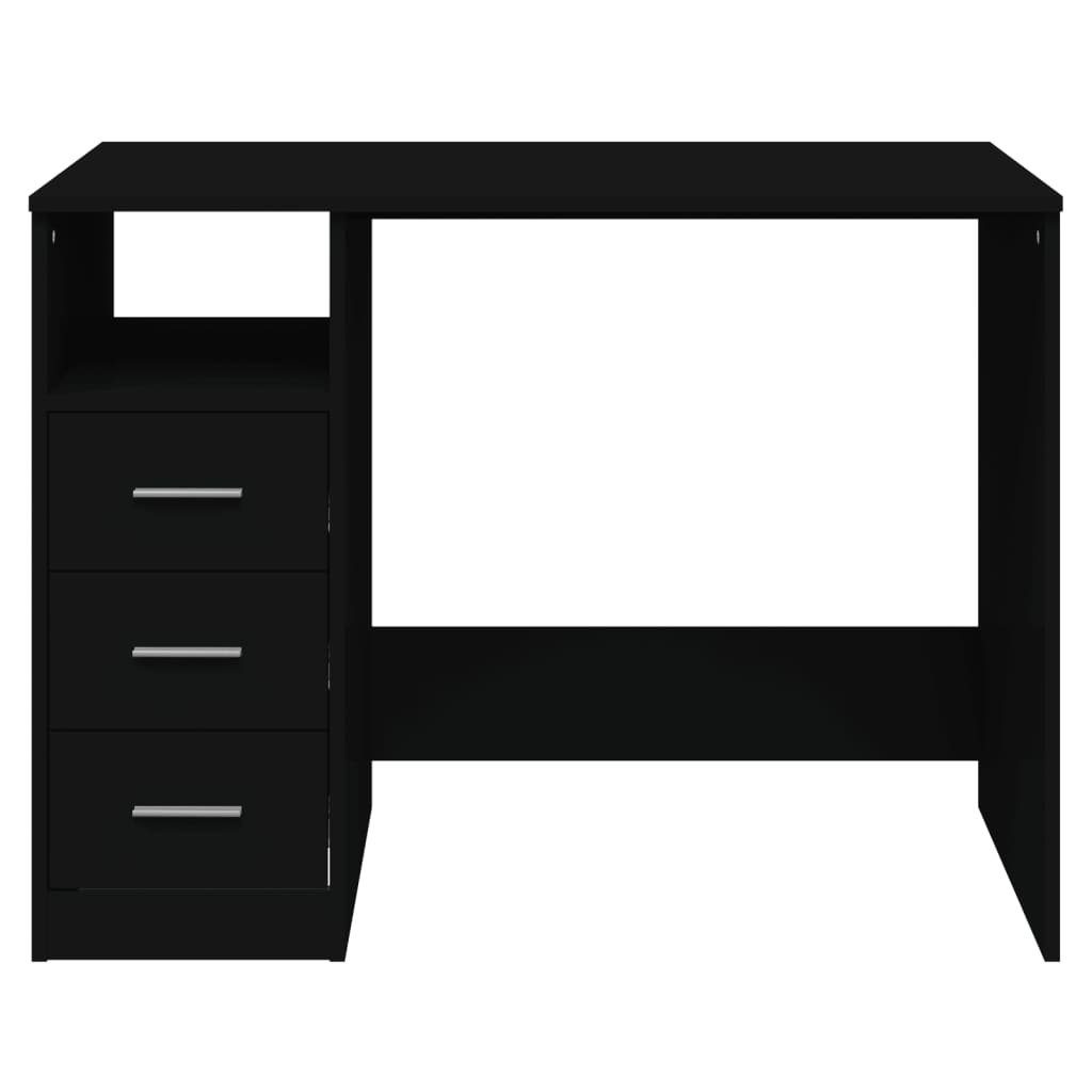 Schreibtisch Schwarz 102x50x76 mit cm Schubladen Holzwerkstoff furnicato