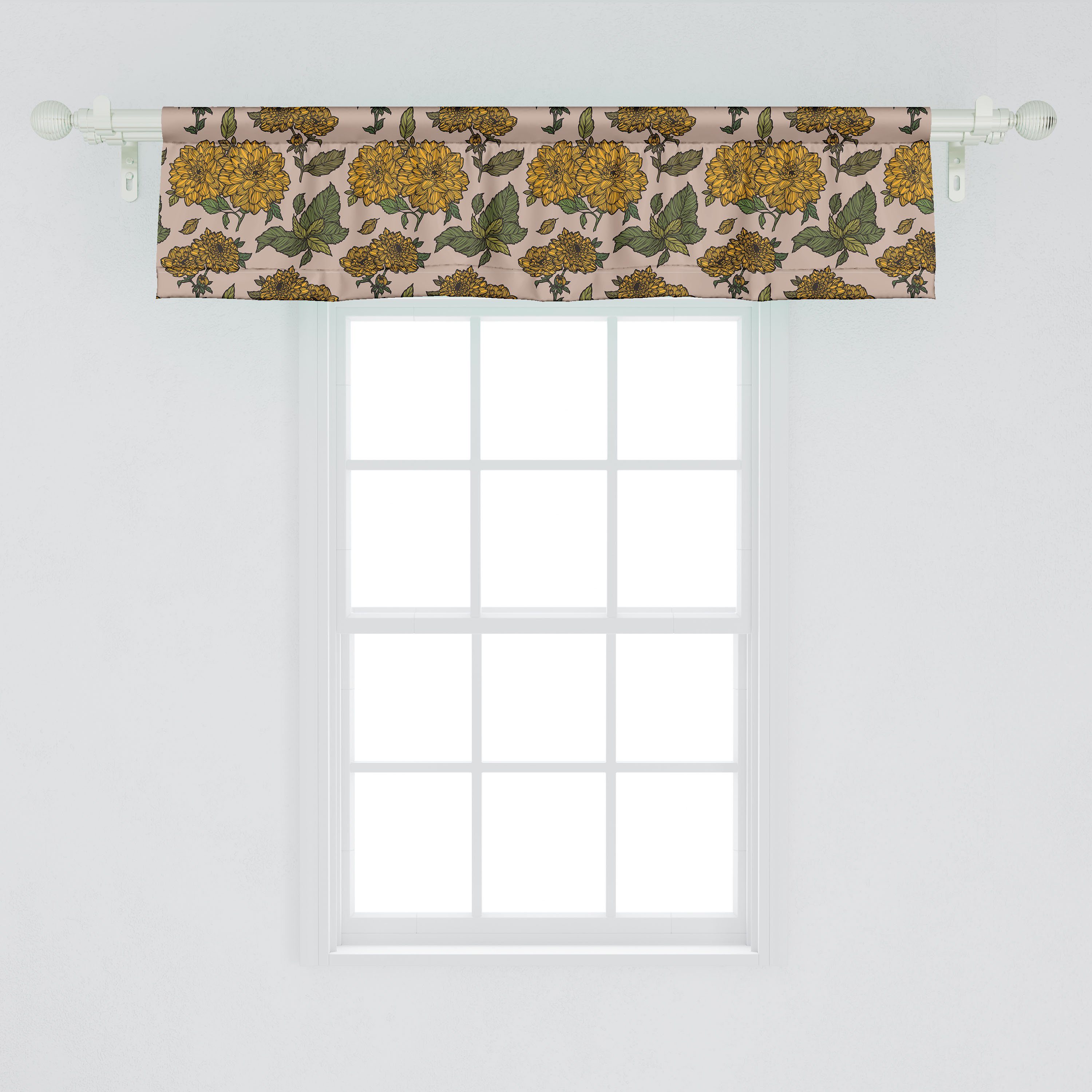 Scheibengardine Vorhang Volant für Küche Schlafzimmer mit Blumen Dahlie-Blumen-Kunst Abakuhaus, Vintage Stangentasche, Dekor Microfaser