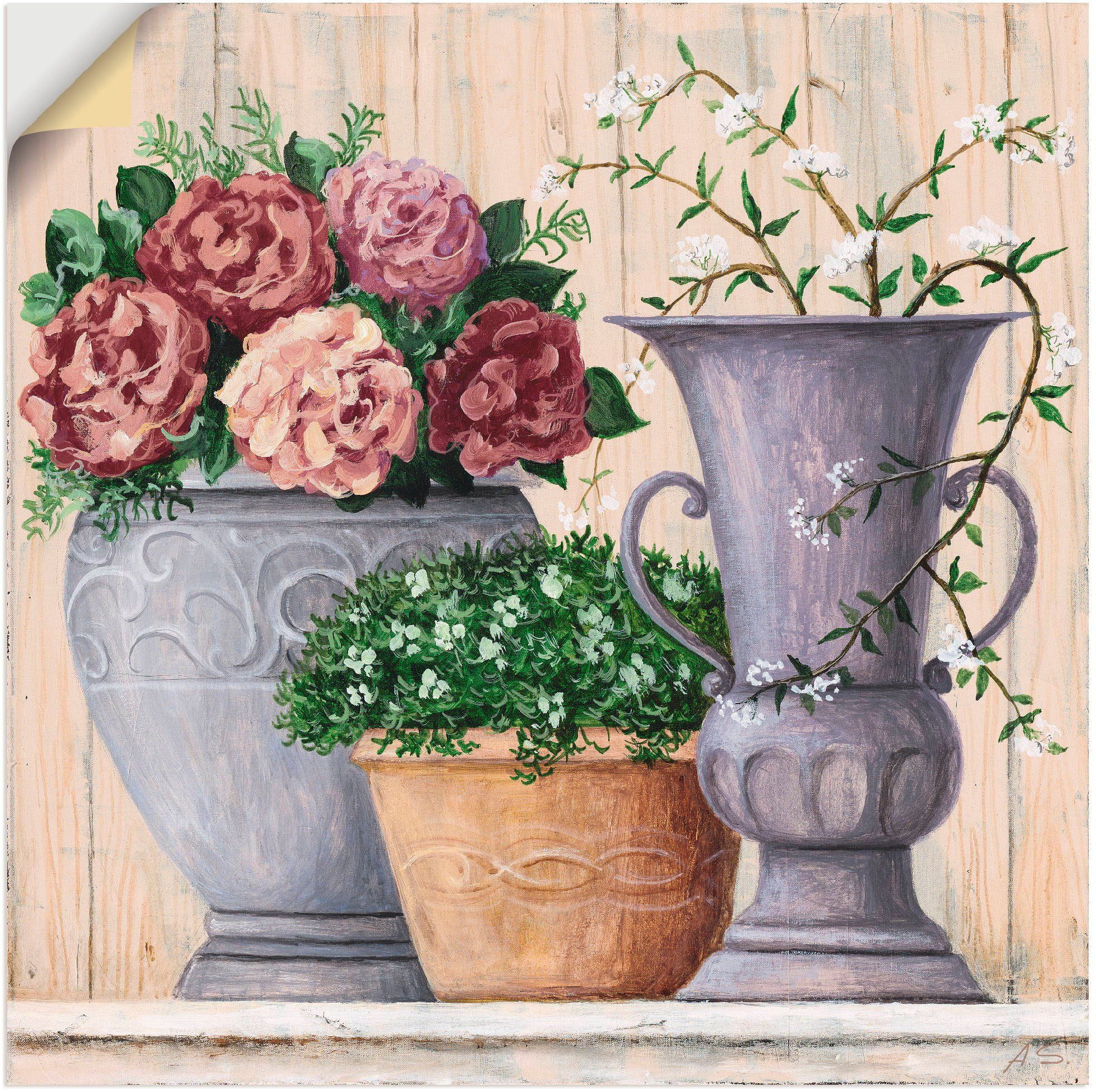 Artland Wandbild Antike Blumen_hell, Vasen & Töpfe (1 St), als Alubild, Outdoorbild, Leinwandbild, Poster, Wandaufkleber