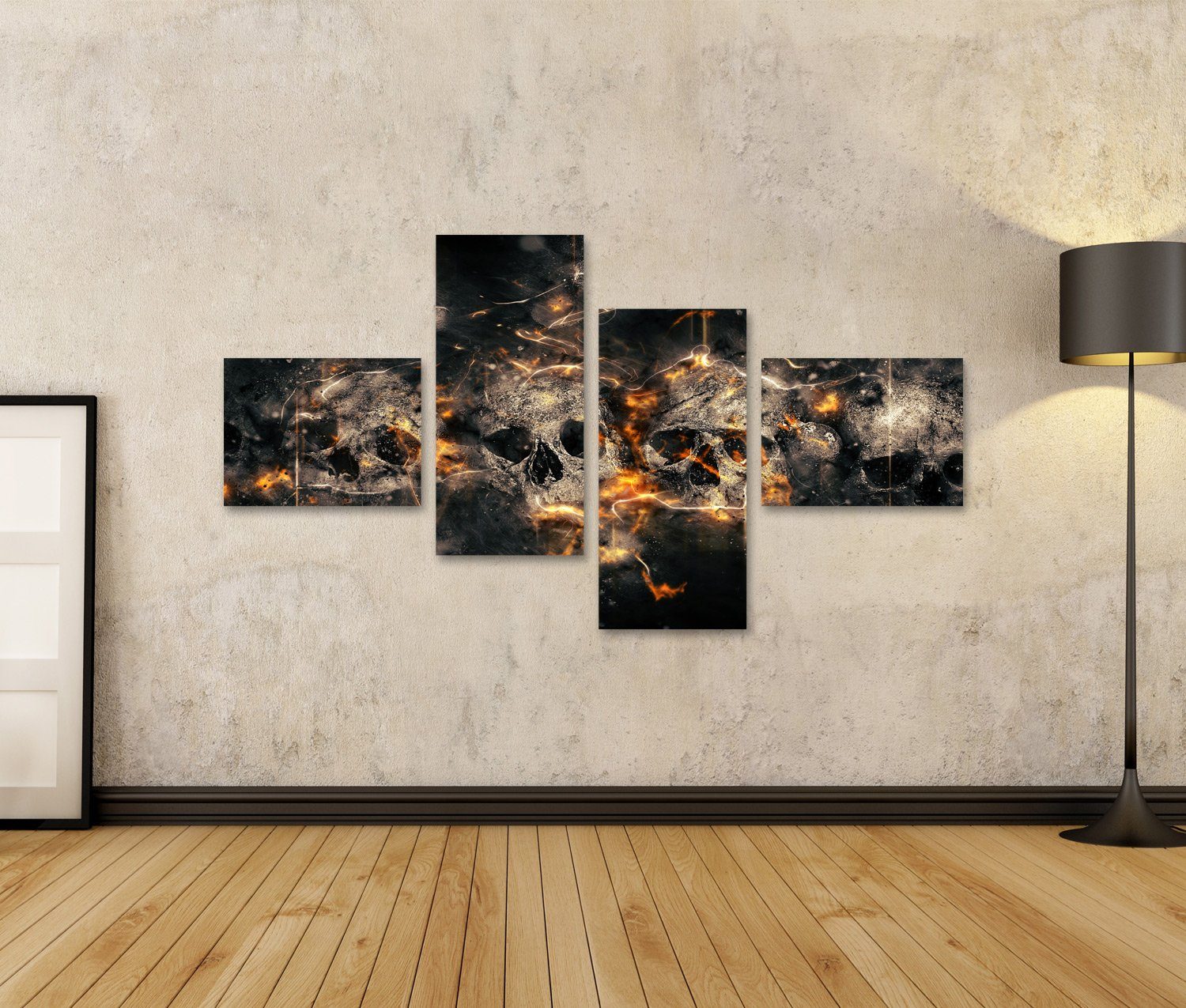 islandburner Leinwandbild Bild auf Leinwand Totenkopf Skull Schädel vor Feu günstig online kaufen