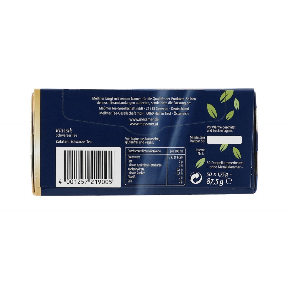 Meßmer Tee, Meßmer Klassik Schwarzer Tee Tassenportion fein aromatisch 87g