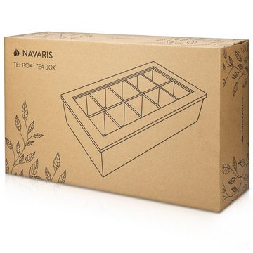 Navaris Teebox -Teekiste aus Bambus mit 10 Fächern - klappbarer Deckel, Bambus, (1-tlg)