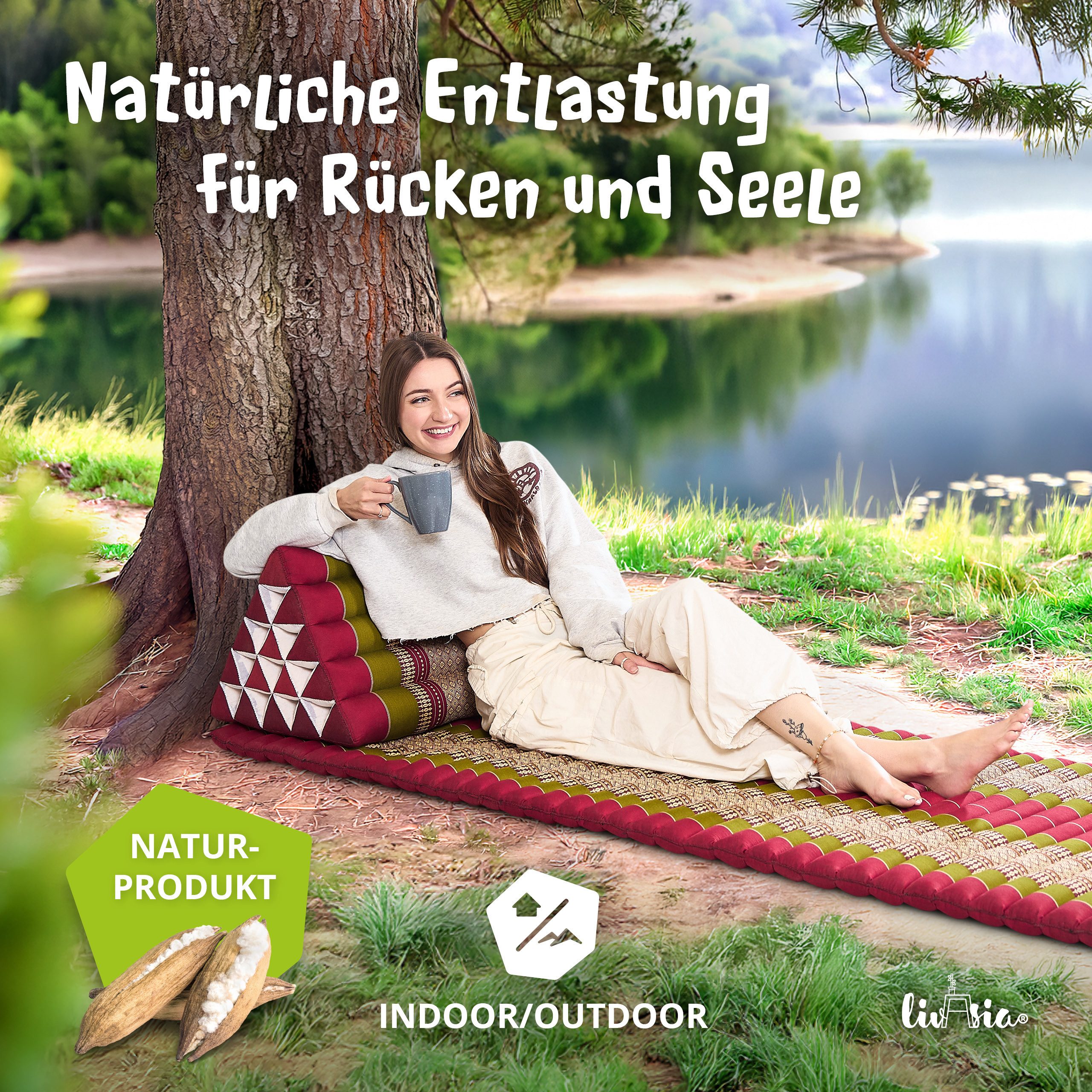 livasia Keilkissen Dreieckskissen hoch (Classic) - 38x55x35cm, Kapok, vegan, handgefertigt