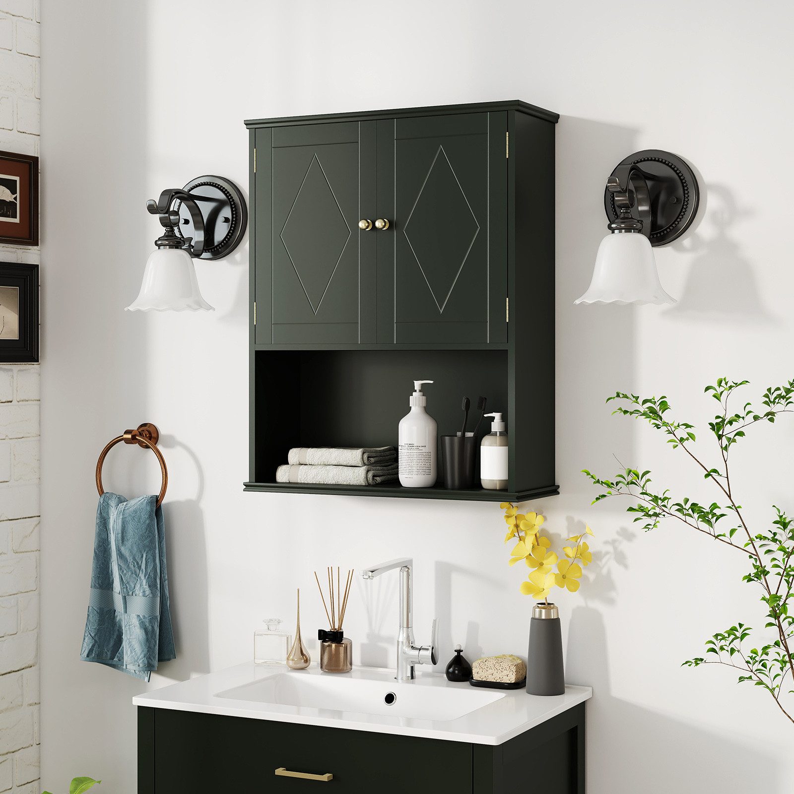 COSTWAY Hängeschrank Badezimmerschrank mit verstellbarem Regal 60x21x75cm