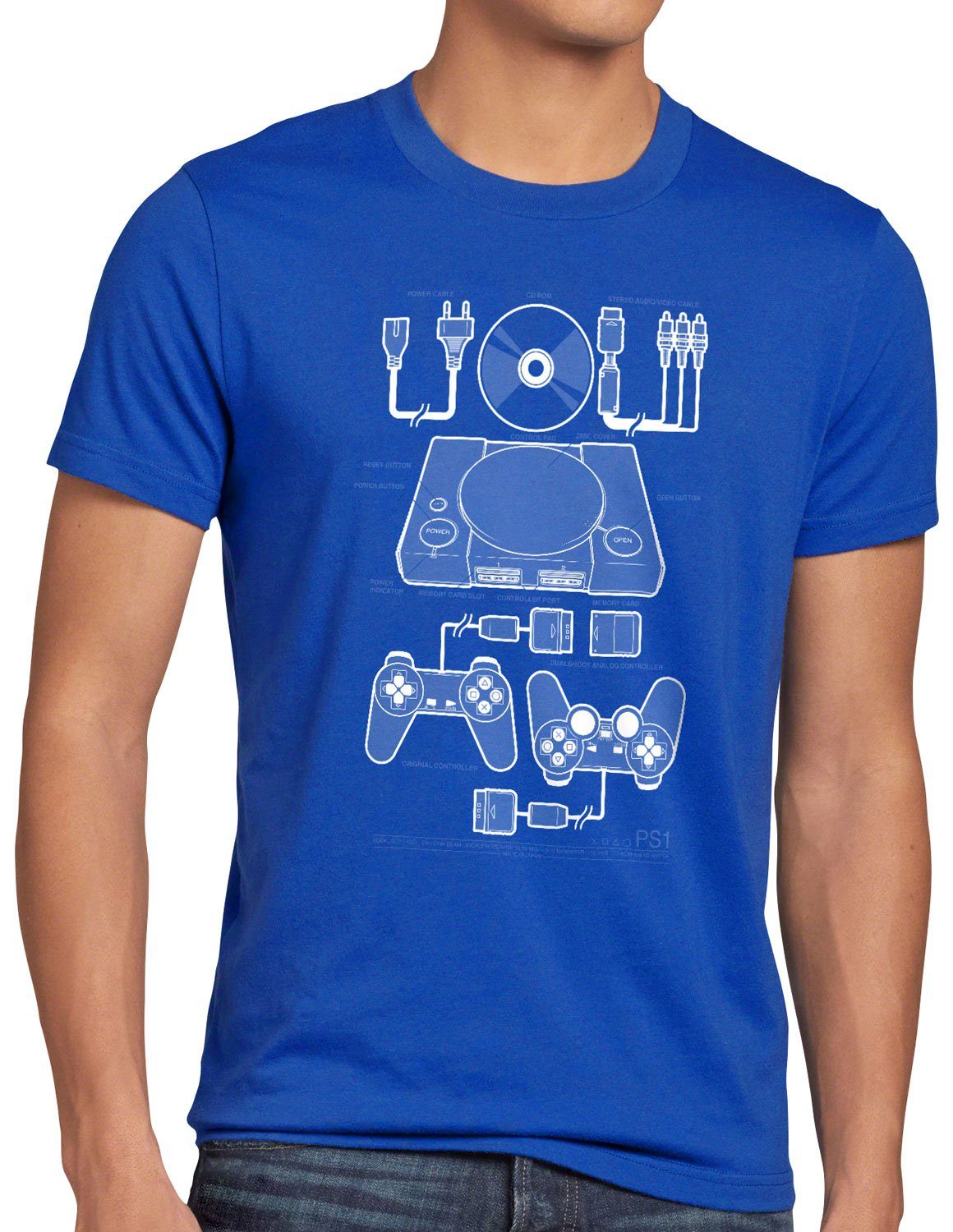 konsole PS1 gamepad T-Shirt PS Gamer blau Print-Shirt psx Retro classic style3 Herren