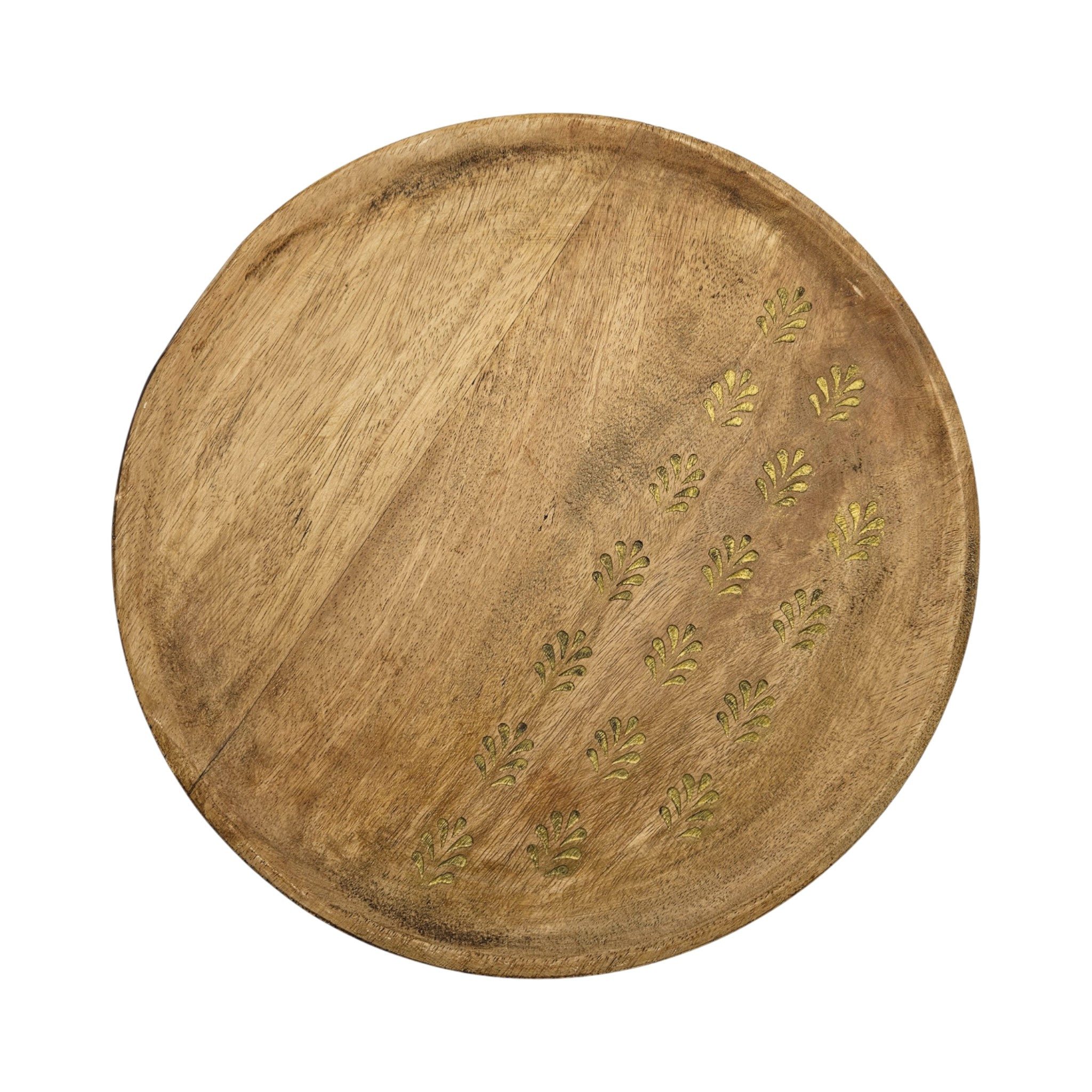 Meinposten Dekoteller Holzteller Kerzenteller rund 22 o 30 cm Blattmuster braun Mangoholz (1 St)