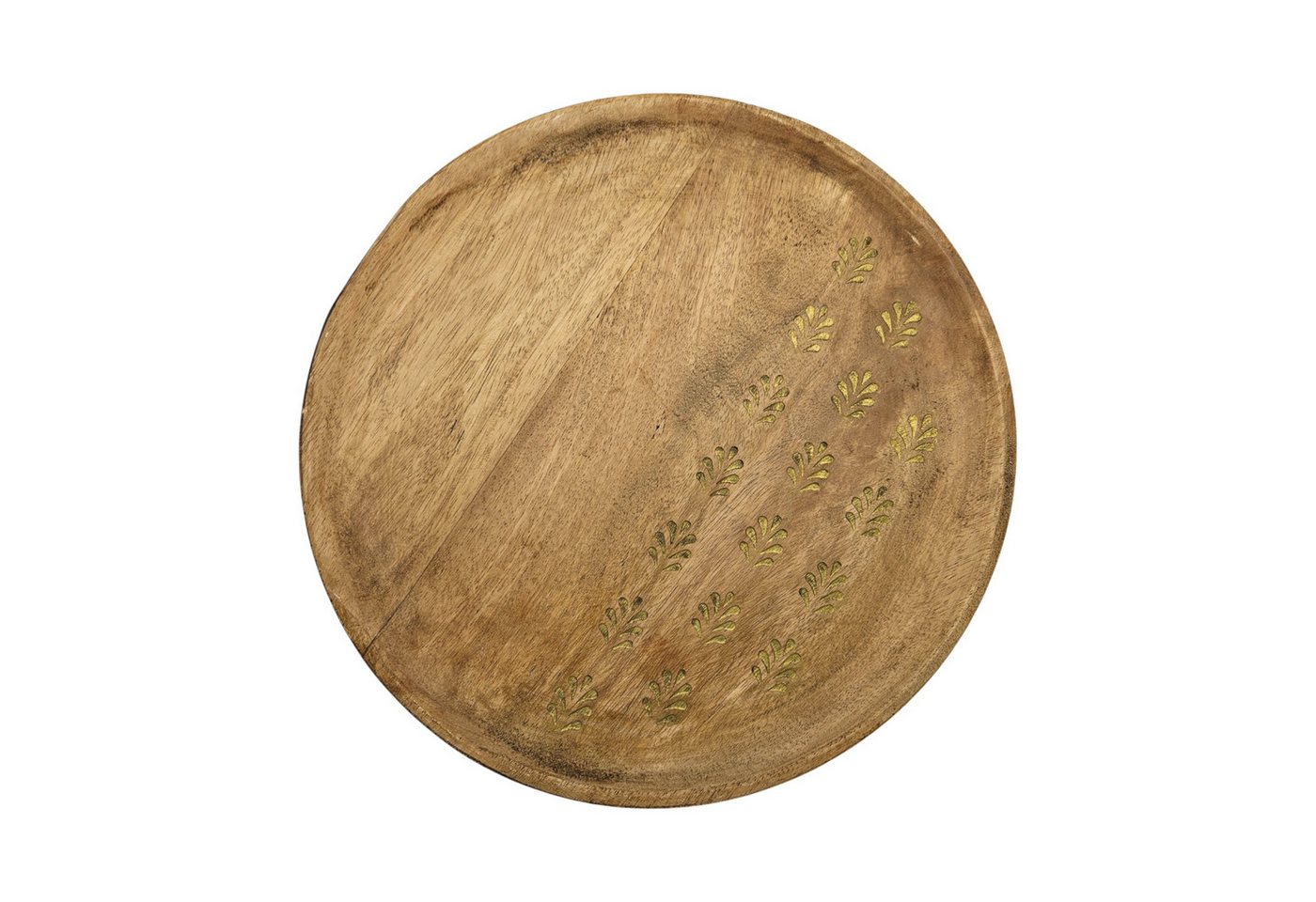 Meinposten Dekoteller Holzteller Kerzenteller rund 22 o 30 cm Blattmuster braun Mangoholz (1 St)