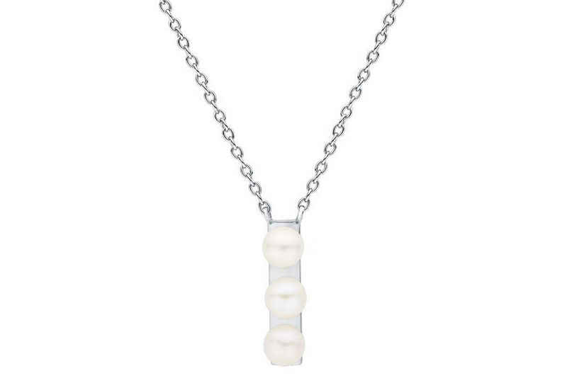 Gaura Pearls Kette mit Anhänger 3 Perlen weiß 4-4.5 mm, 41 cm, echte Süßwasserzuchtperlen, 925er rhodiniertes Silber